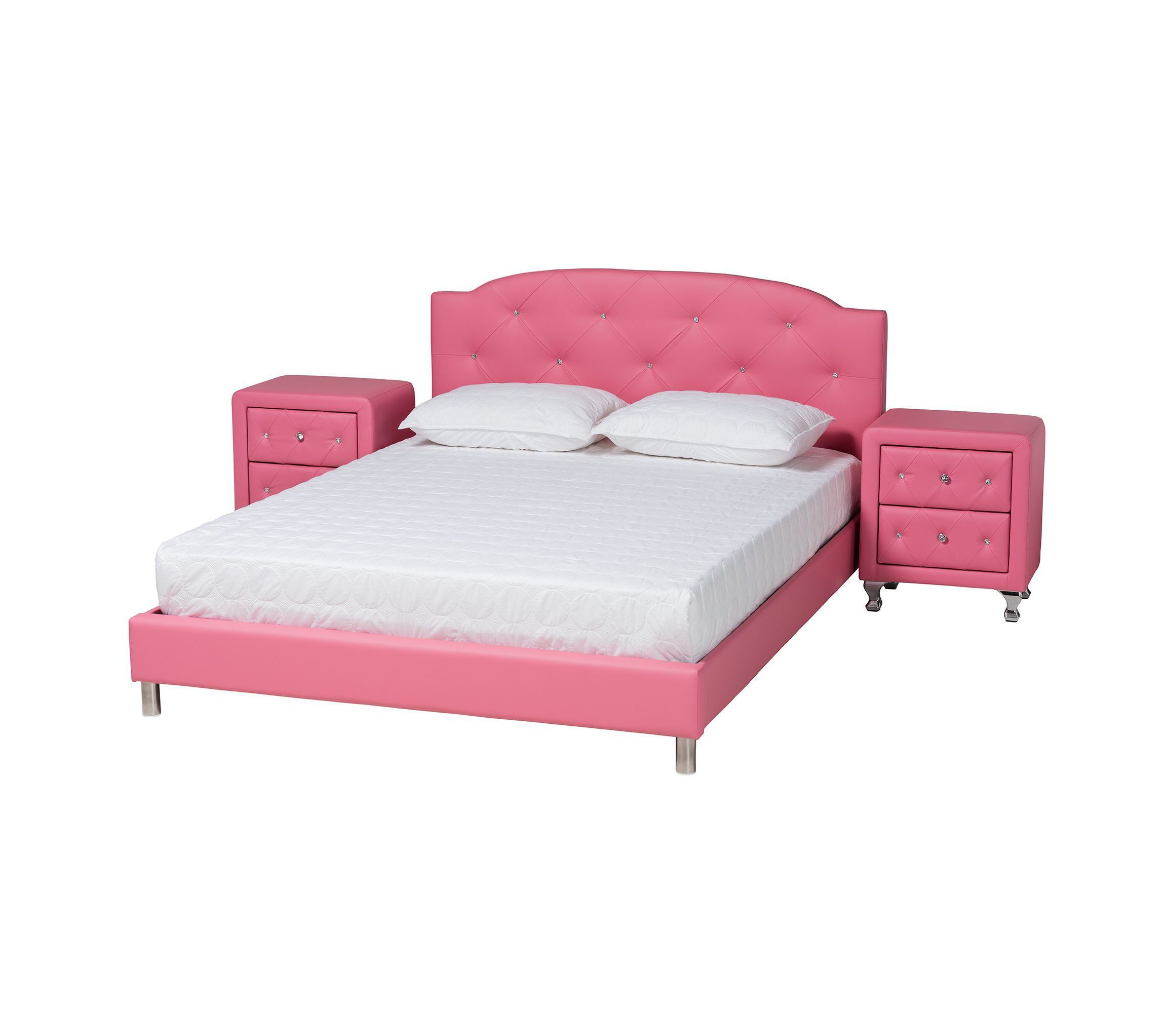 Canterbury Contemporary Glam Pink Faux Leather Upholstered 3-Piece Bedroom Set