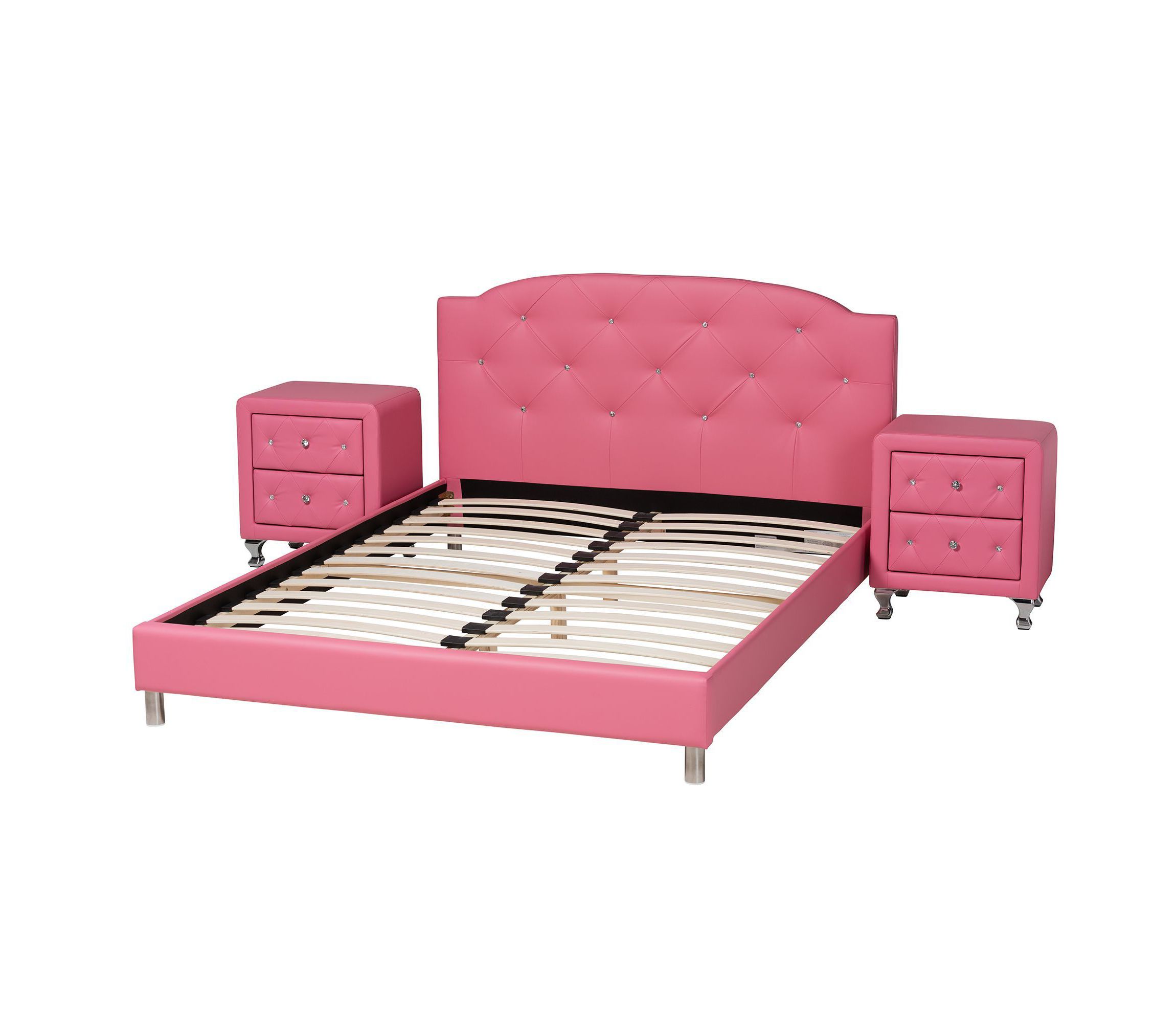 Canterbury Contemporary Glam Pink Faux Leather Upholstered 3-Piece Bedroom Set
