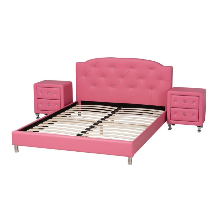 Canterbury Contemporary Glam Pink Faux Leather Upholstered 3-Piece Bedroom Set