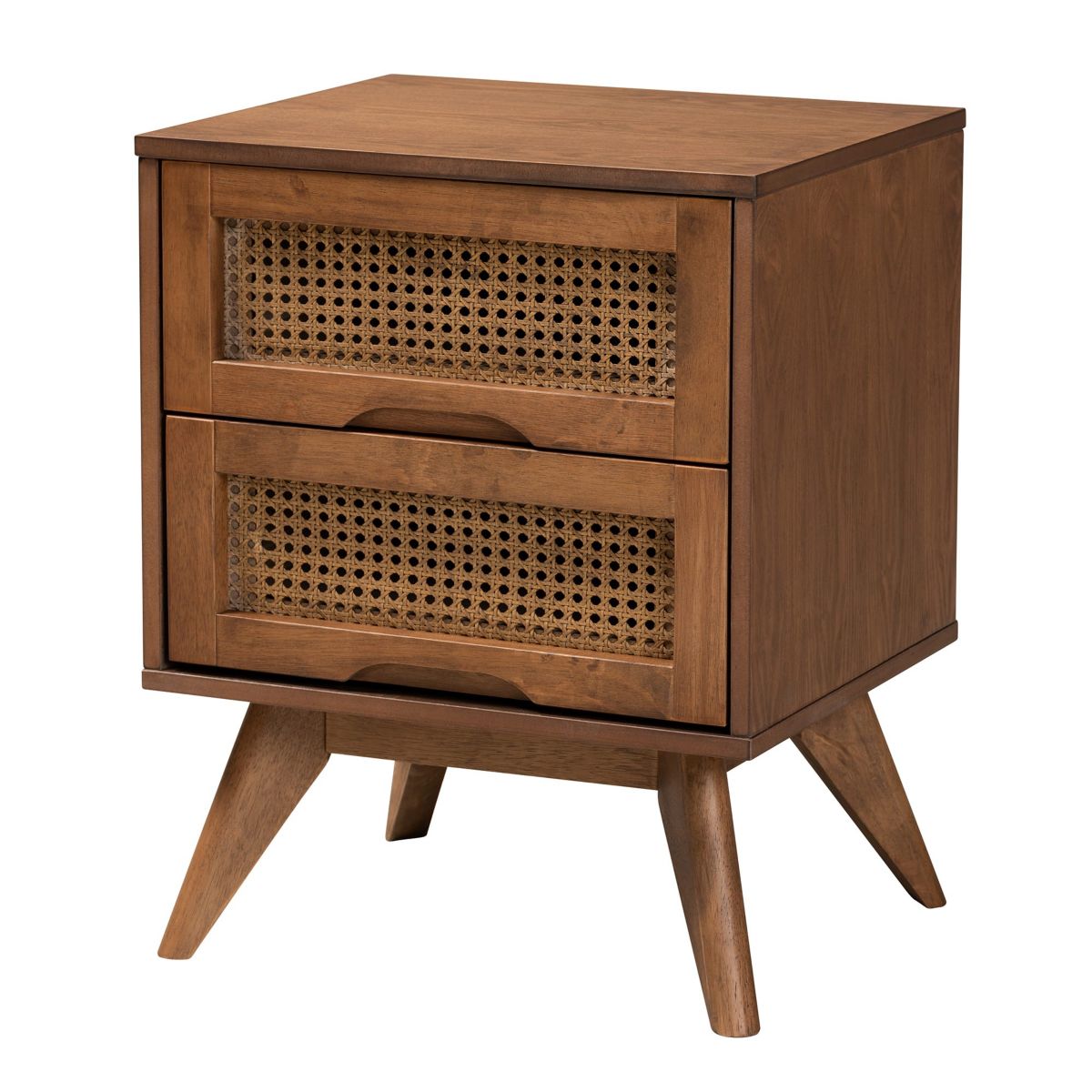 Rina Mid-Century Modern Wood 4-Piece Bedroom Set with Synthetic Rattan
