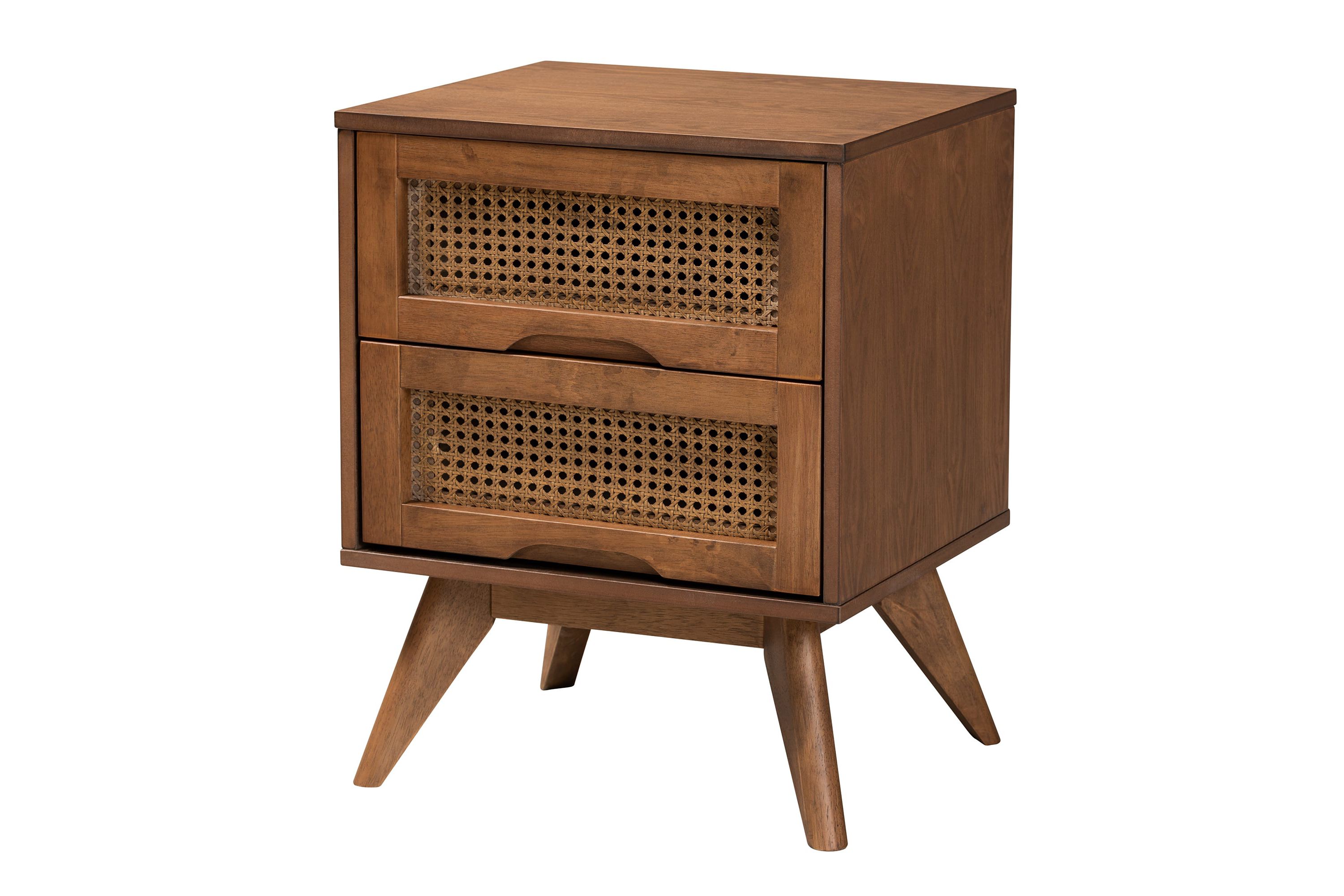 Rina Mid-Century Modern Wood 4-Piece Bedroom Set with Synthetic Rattan