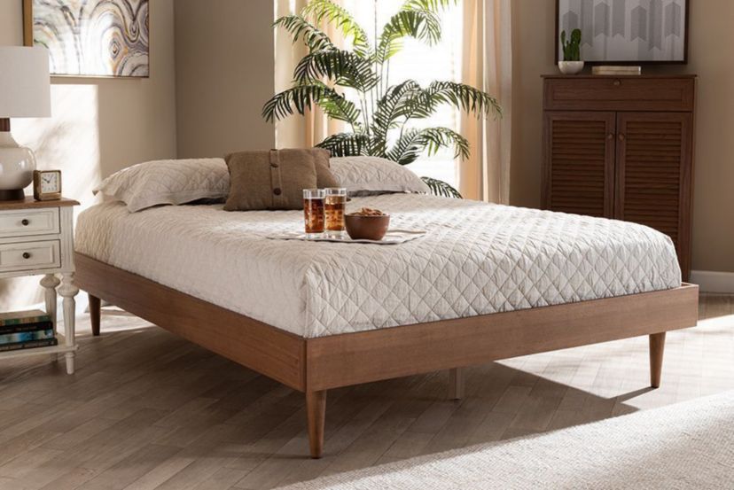 Rina Mid-Century Modern Ash Wanut Finished Wood Bed Frame
