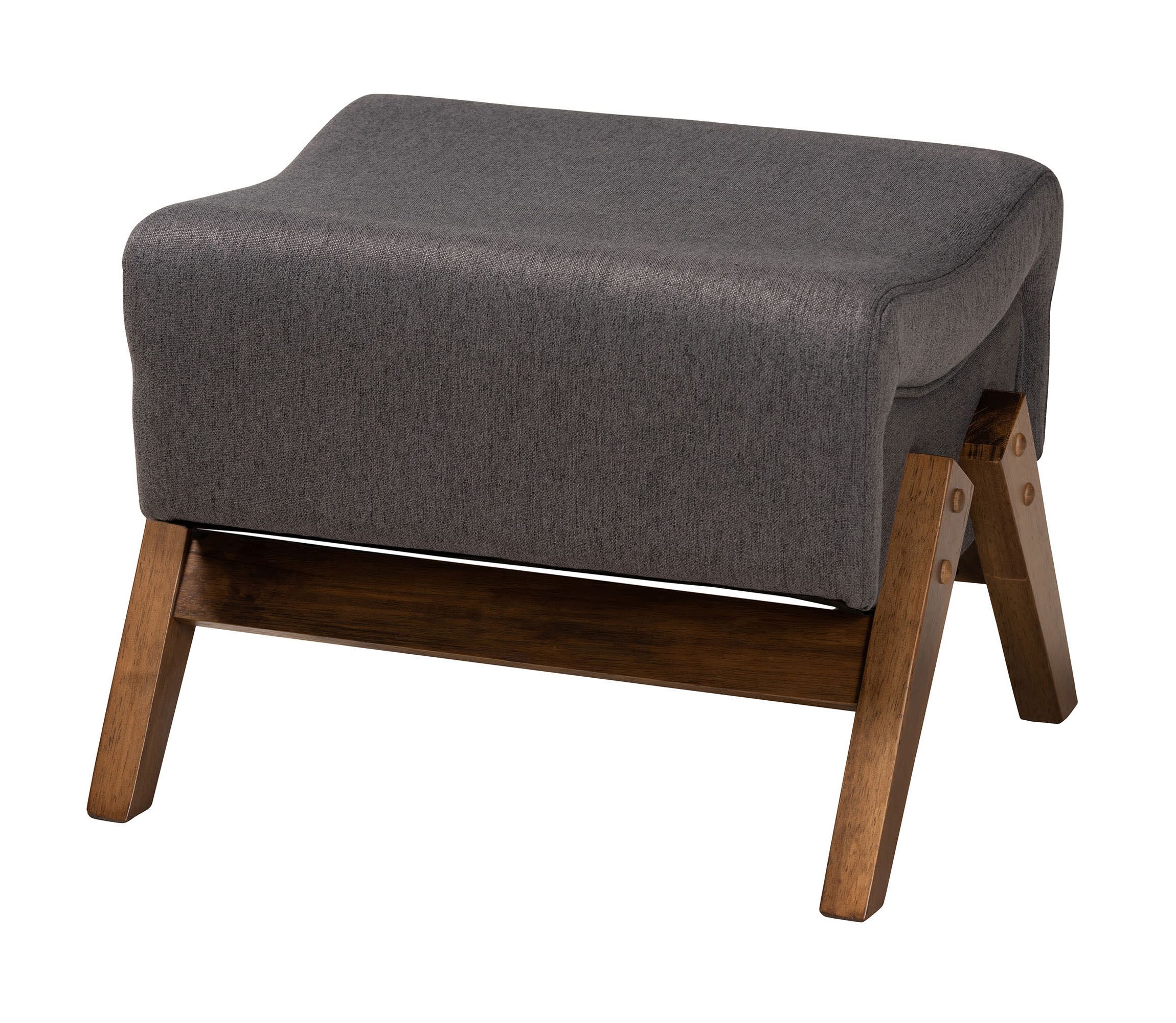 Hanson Mid-Century Modern Dark Grey Fabric and Walnut Brown Finished Wood Ottoman