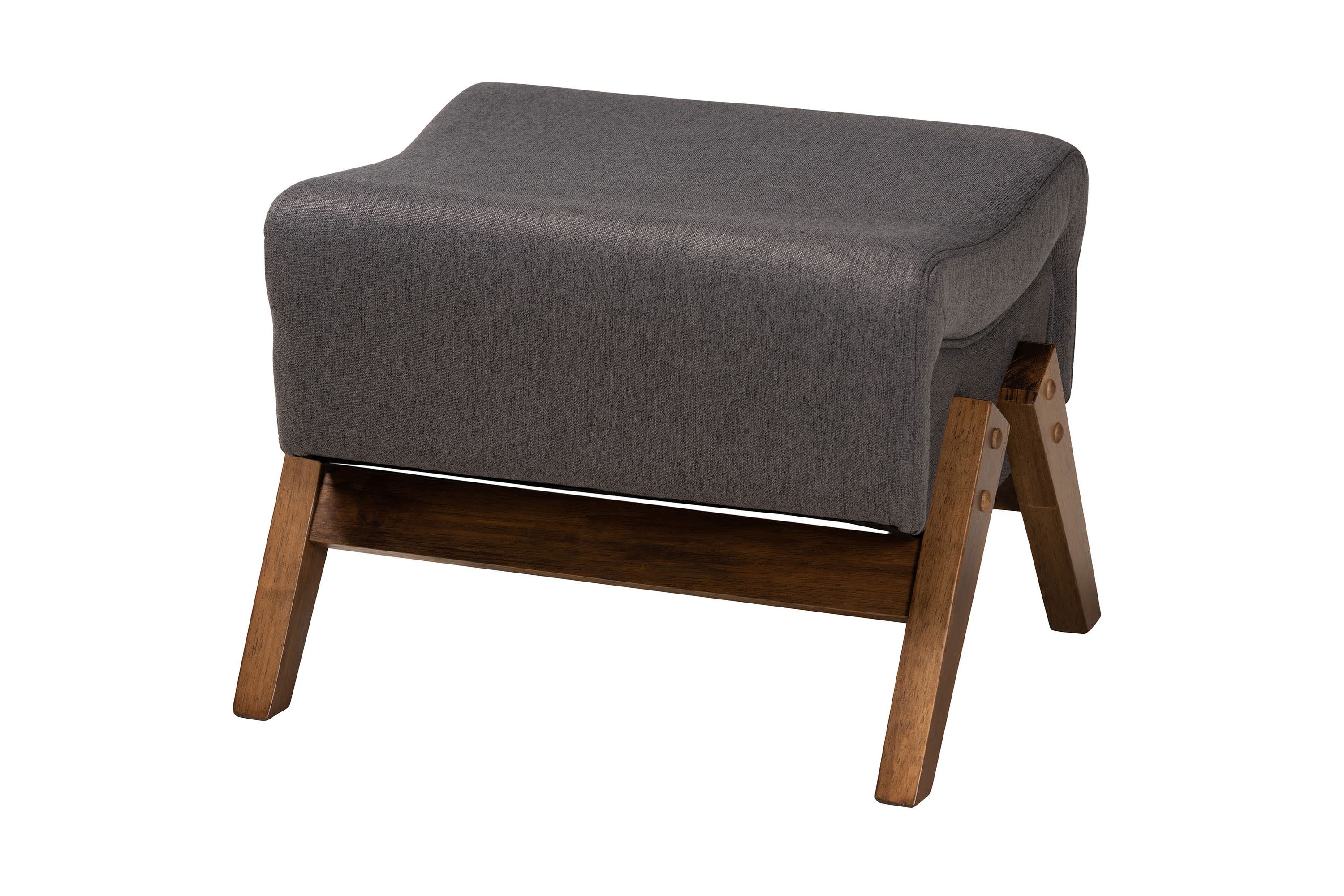 Hanson Mid-Century Modern Dark Grey Fabric and Walnut Brown Finished Wood Ottoman