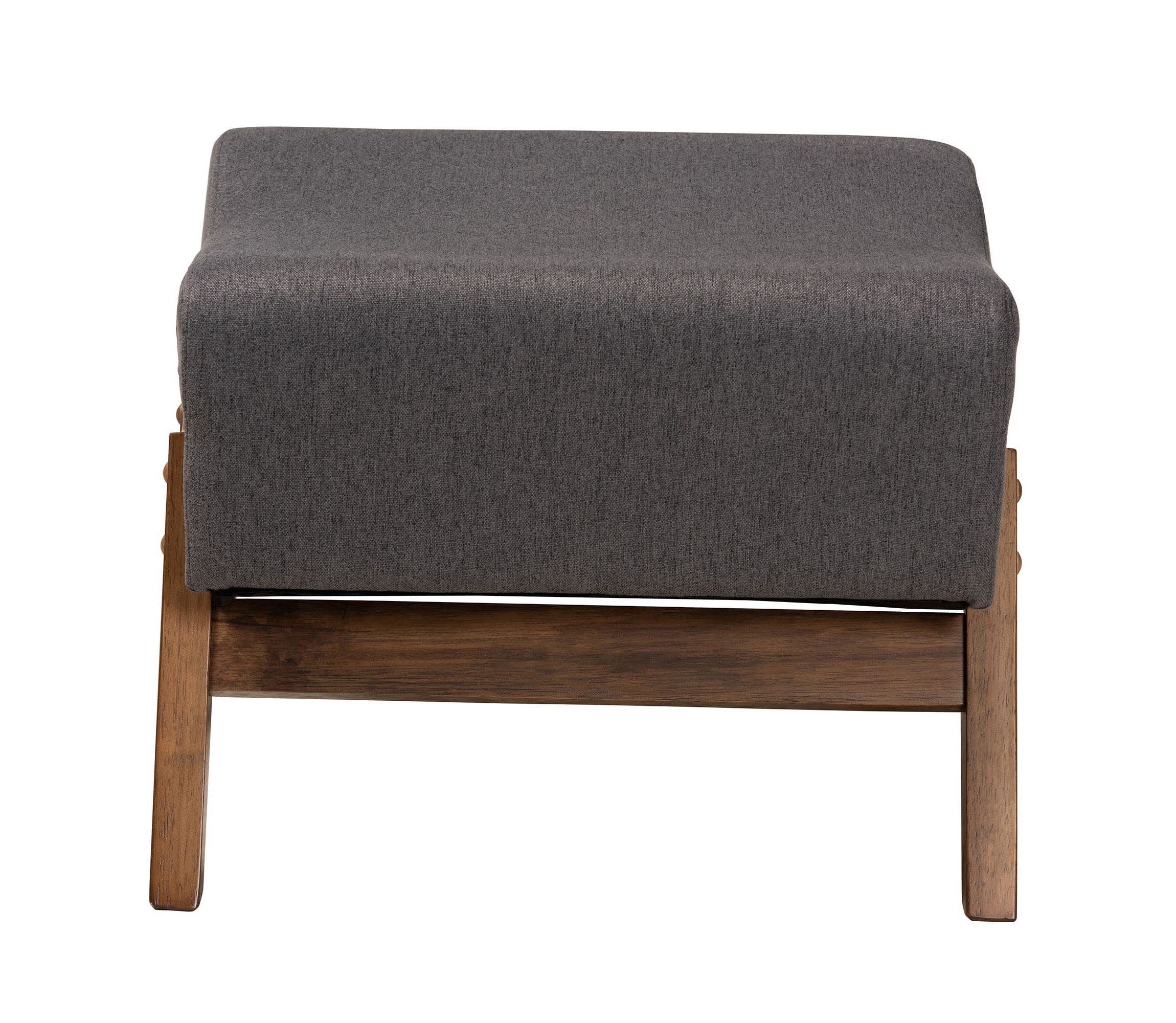 Hanson Mid-Century Modern Dark Grey Fabric and Walnut Brown Finished Wood Ottoman