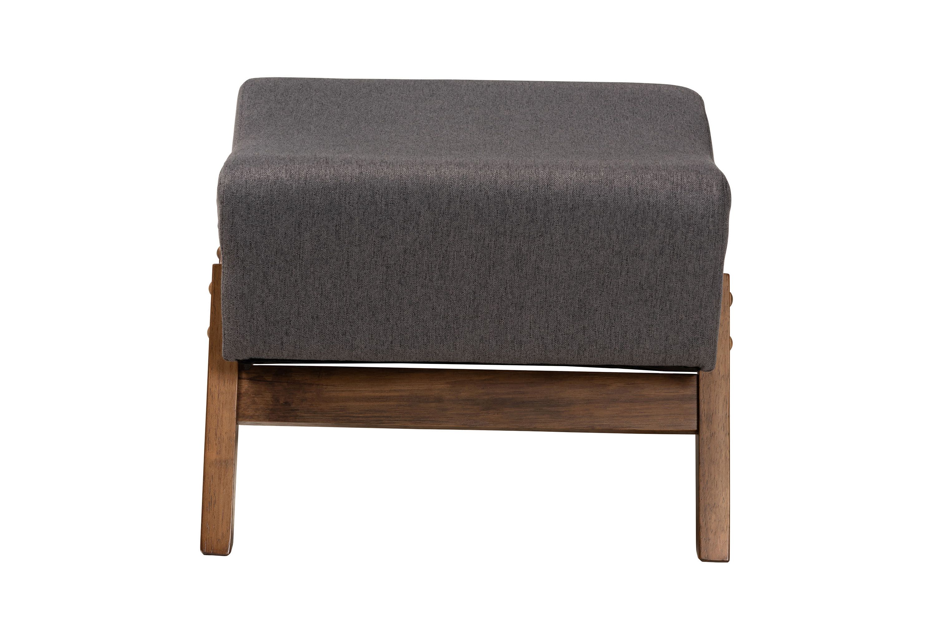 Hanson Mid-Century Modern Dark Grey Fabric and Walnut Brown Finished Wood Ottoman