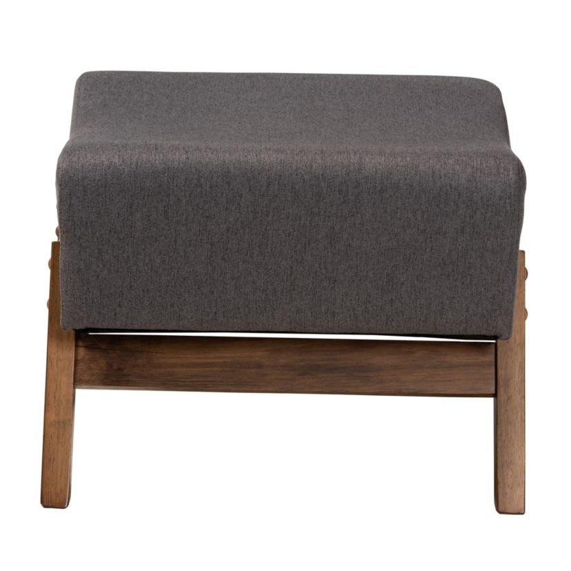 Hanson Mid-Century Modern Dark Grey Fabric and Walnut Brown Finished Wood Ottoman