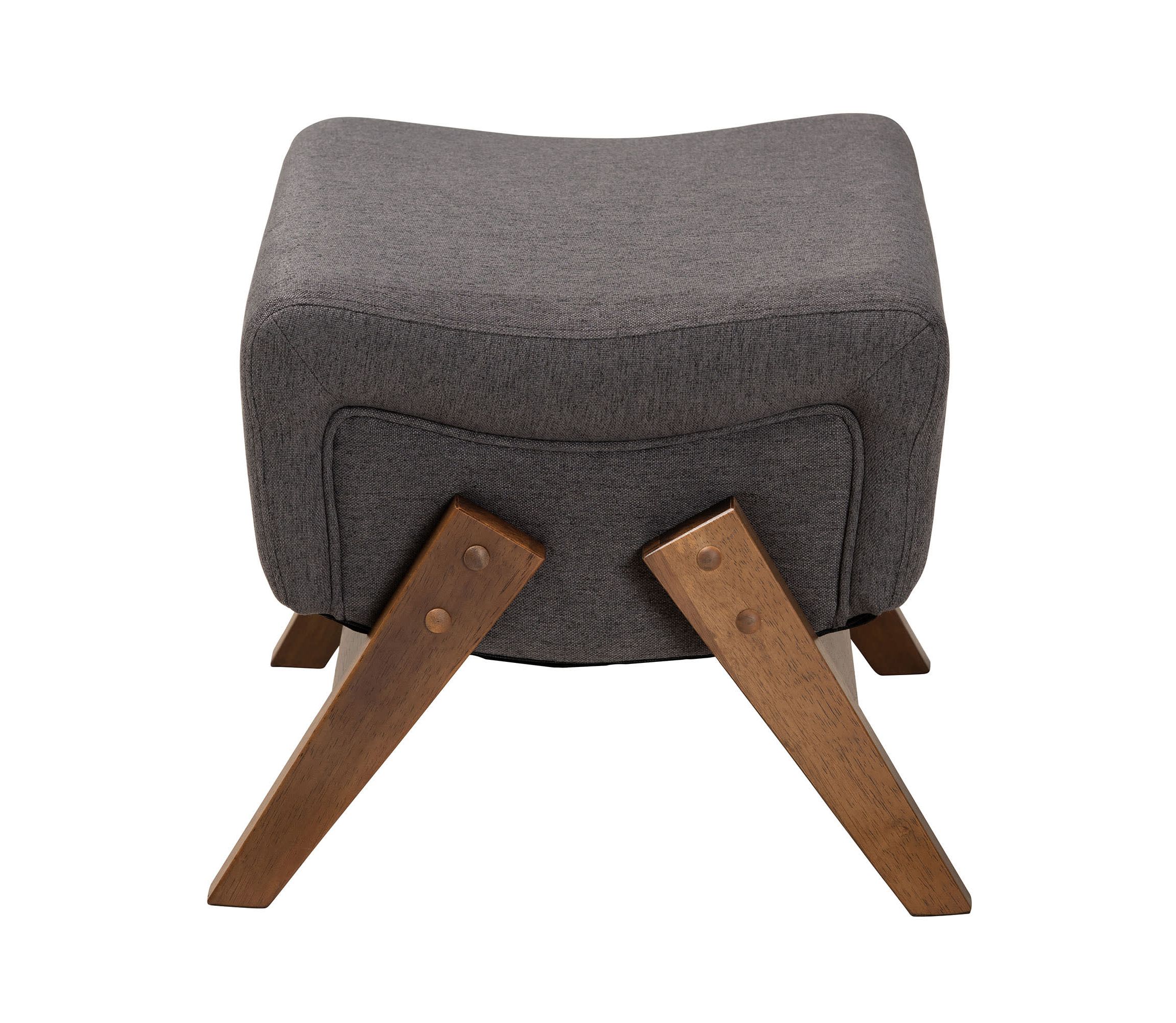 Hanson Mid-Century Modern Dark Grey Fabric and Walnut Brown Finished Wood Ottoman