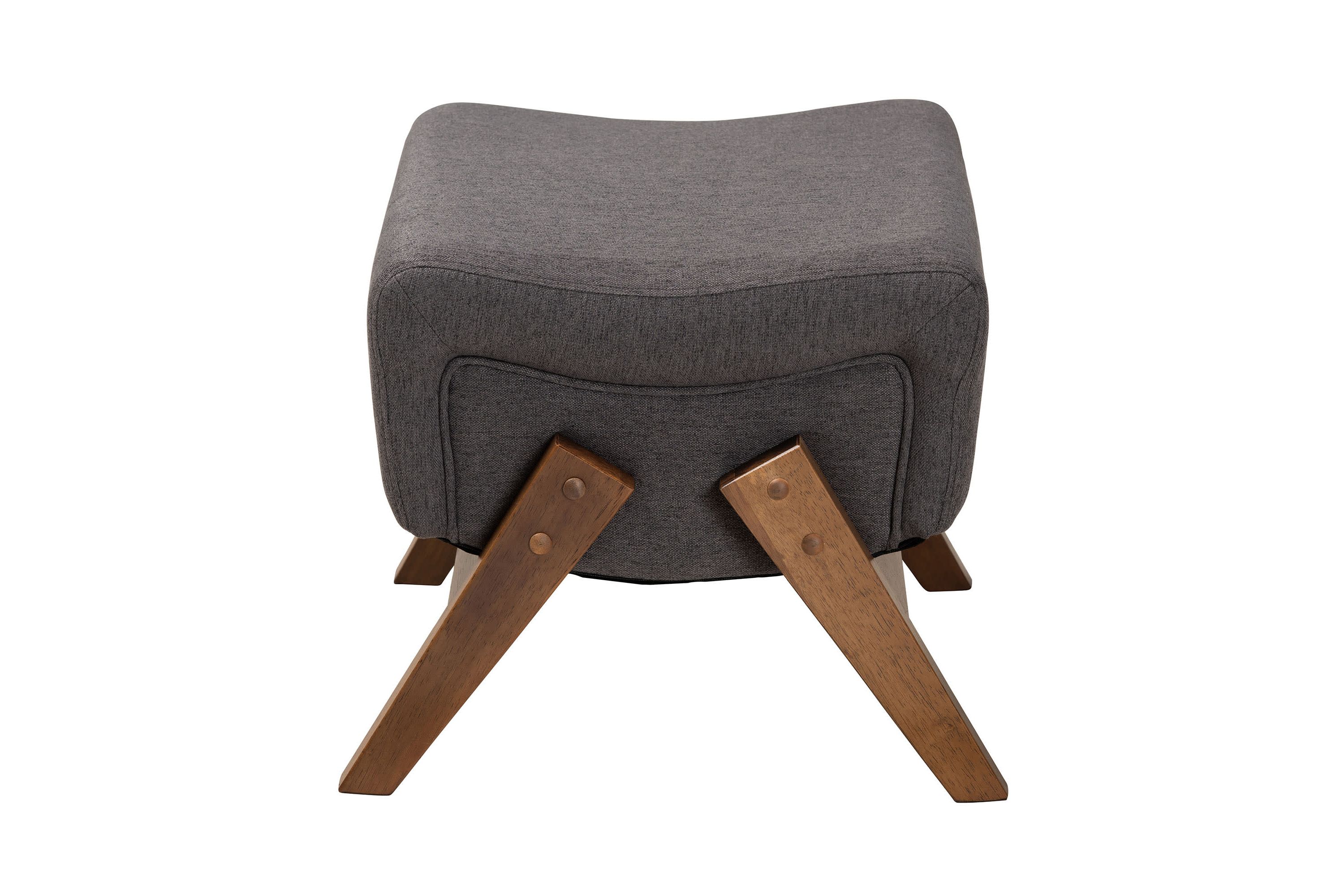 Hanson Mid-Century Modern Dark Grey Fabric and Walnut Brown Finished Wood Ottoman