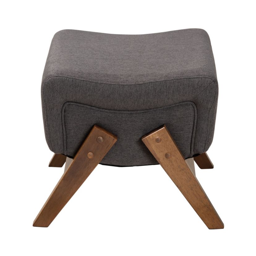 Hanson Mid-Century Modern Dark Grey Fabric and Walnut Brown Finished Wood Ottoman