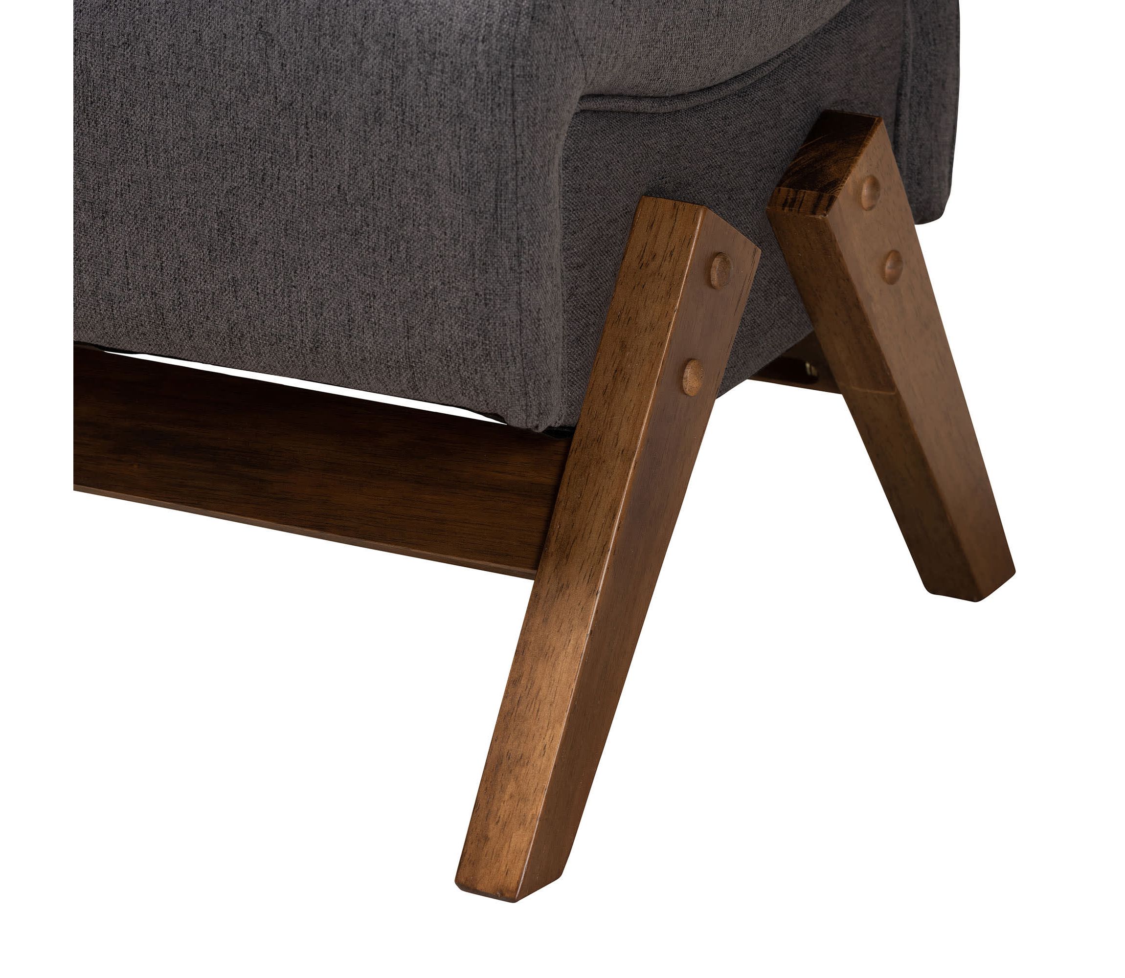 Hanson Mid-Century Modern Dark Grey Fabric and Walnut Brown Finished Wood Ottoman