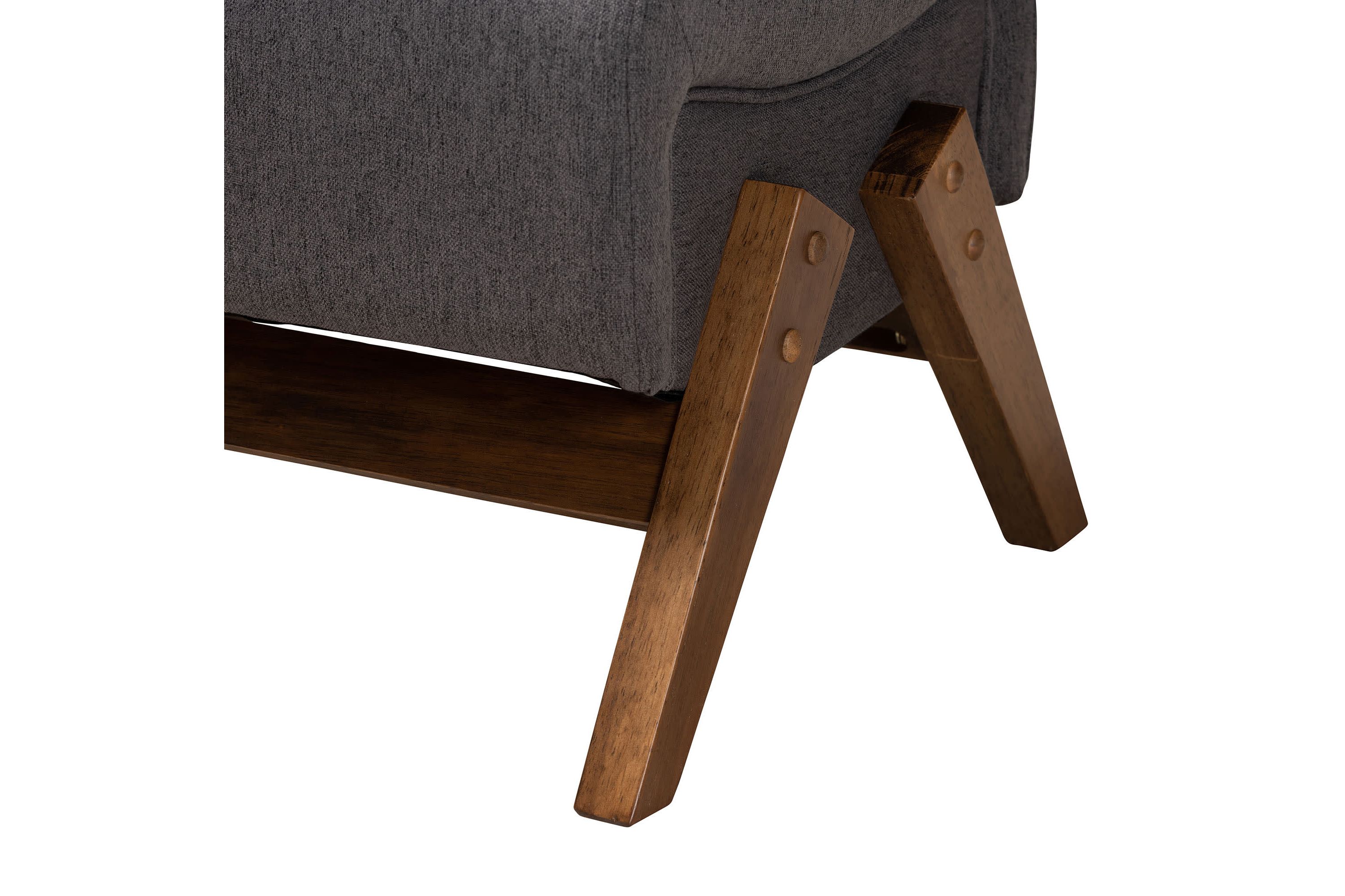 Hanson Mid-Century Modern Dark Grey Fabric and Walnut Brown Finished Wood Ottoman