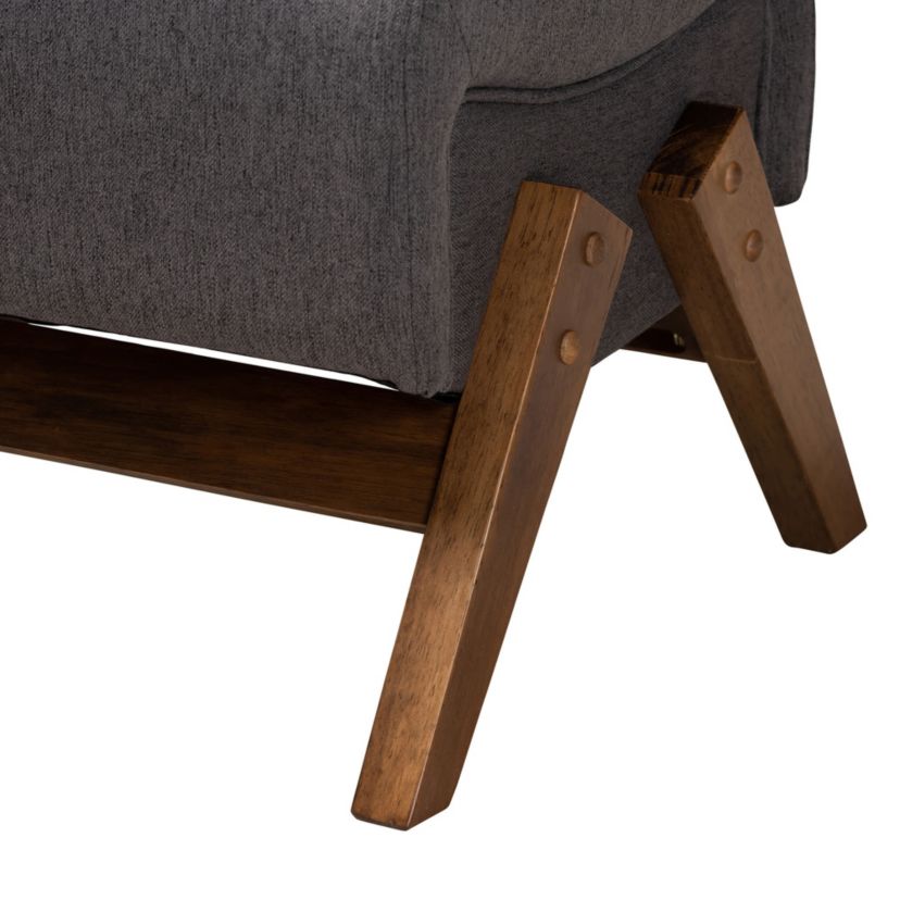 Hanson Mid-Century Modern Dark Grey Fabric and Walnut Brown Finished Wood Ottoman