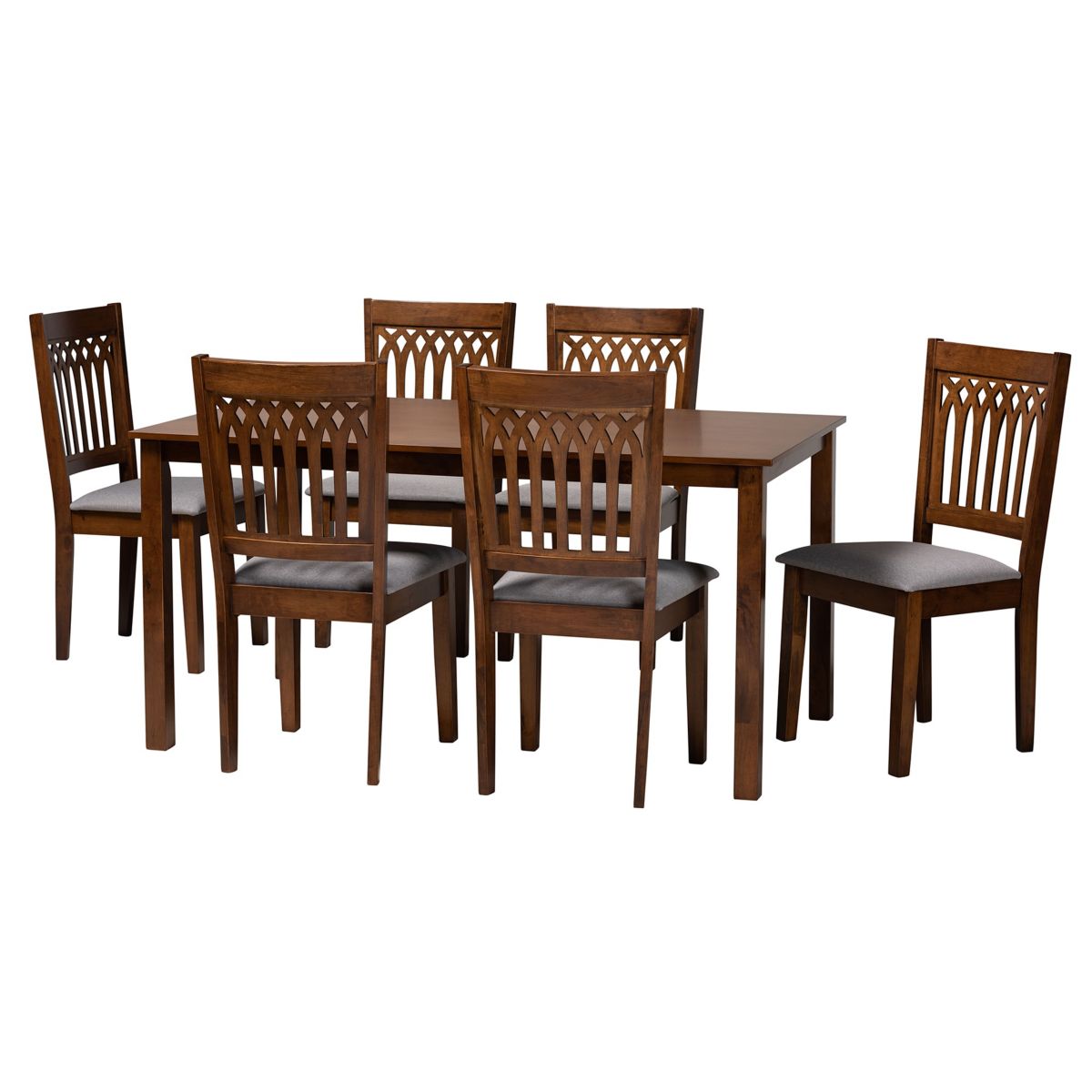 Genesis Modern Grey Fabric and Dark Brown Finished Wood 7-Piece Dining Set