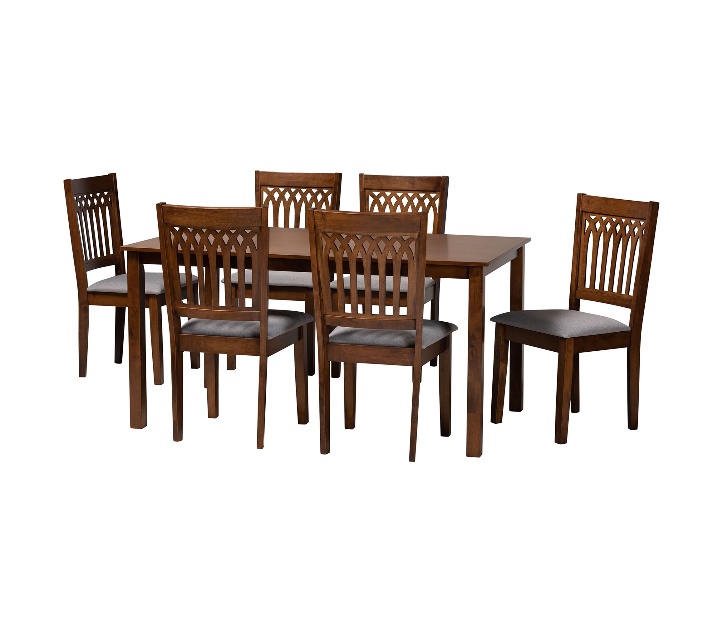 Genesis Modern Grey Fabric and Dark Brown Finished Wood 7-Piece Dining Set