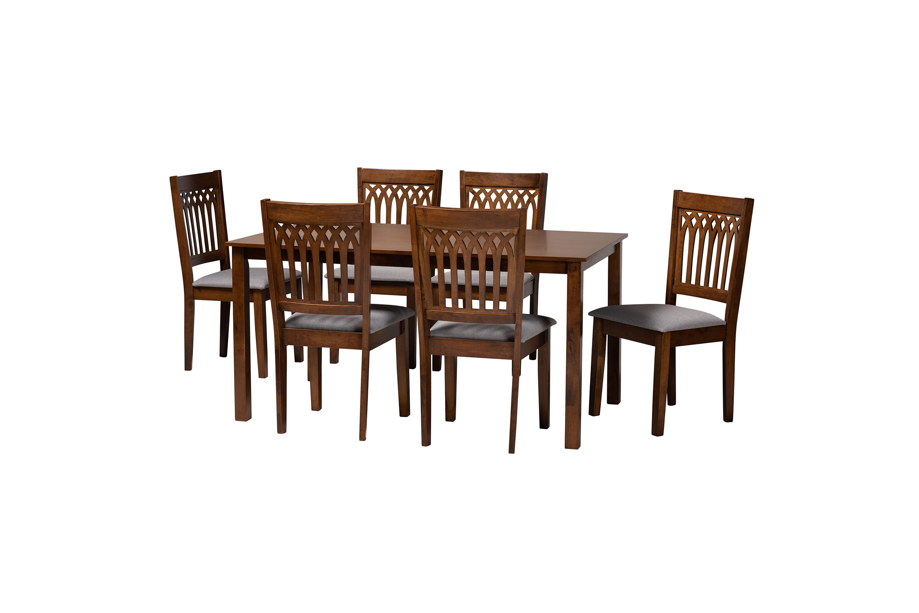 Genesis Modern Grey Fabric and Dark Brown Finished Wood 7-Piece Dining Set