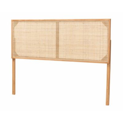 bali & pari Aurelia Modern Bohemian Dark Brown Finished Bayur Wood and Natural Rattan Queen Size Headboard