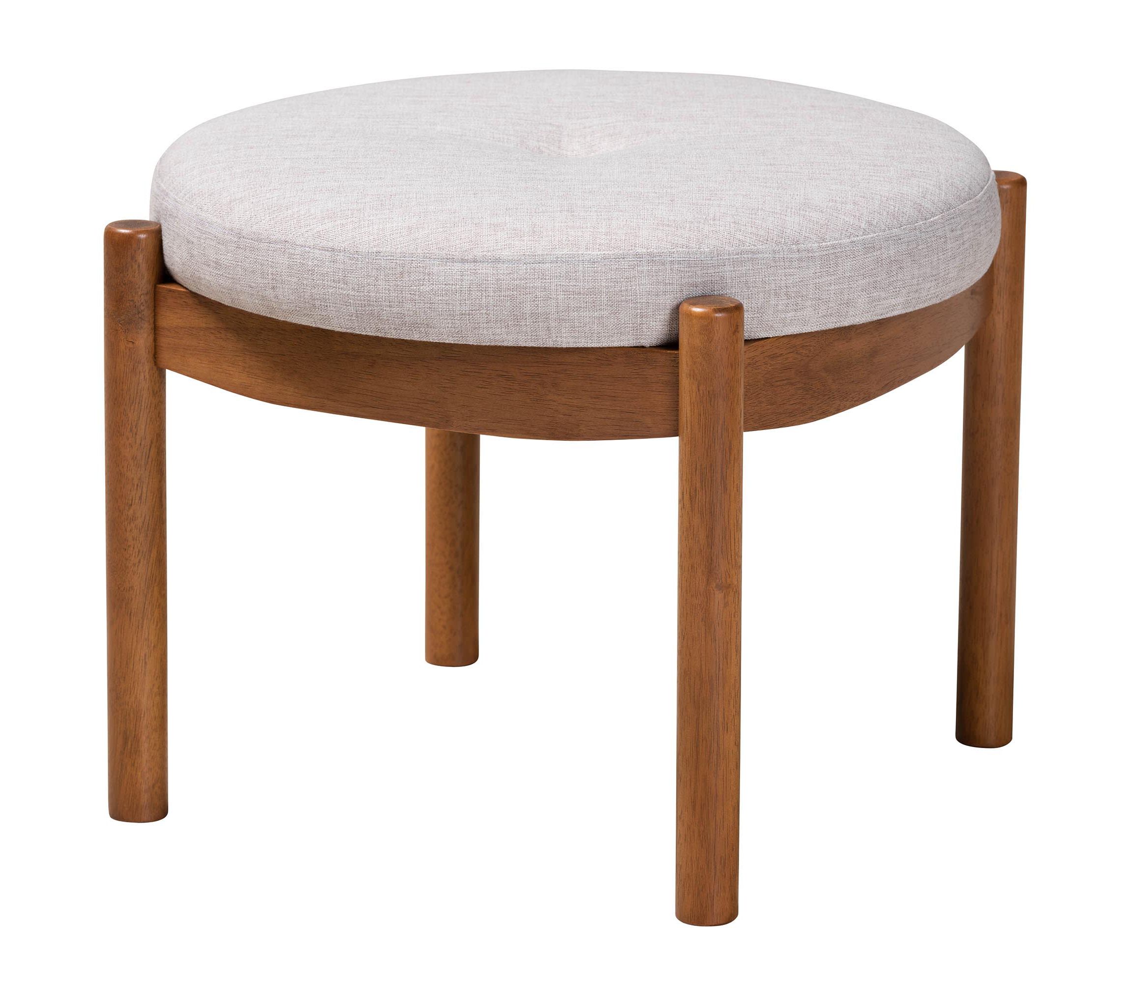 Iliana Japandi Cream Boucle Fabric and Walnut Brown Finished Rubberwood Ottoman Footstool