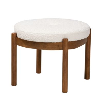 Baxton Studio Iliana Japandi Cream Boucle Fabric and Walnut Brown Finished Rubberwood Ottoman Footstool, White
