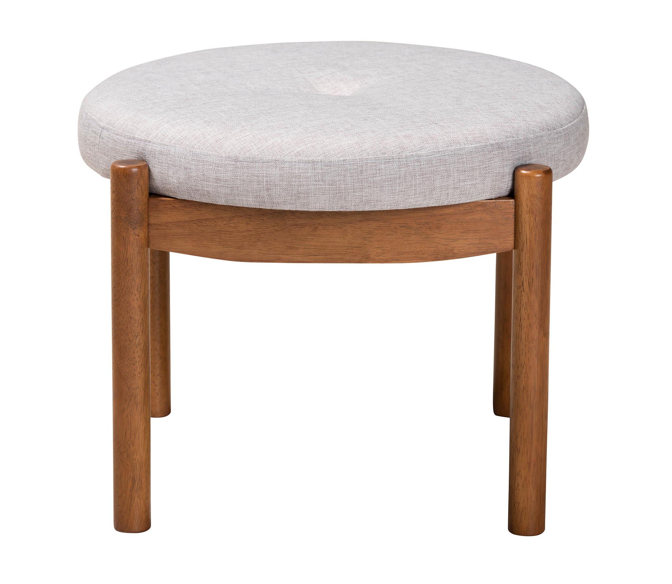 Iliana Japandi Cream Boucle Fabric and Walnut Brown Finished Rubberwood Ottoman Footstool