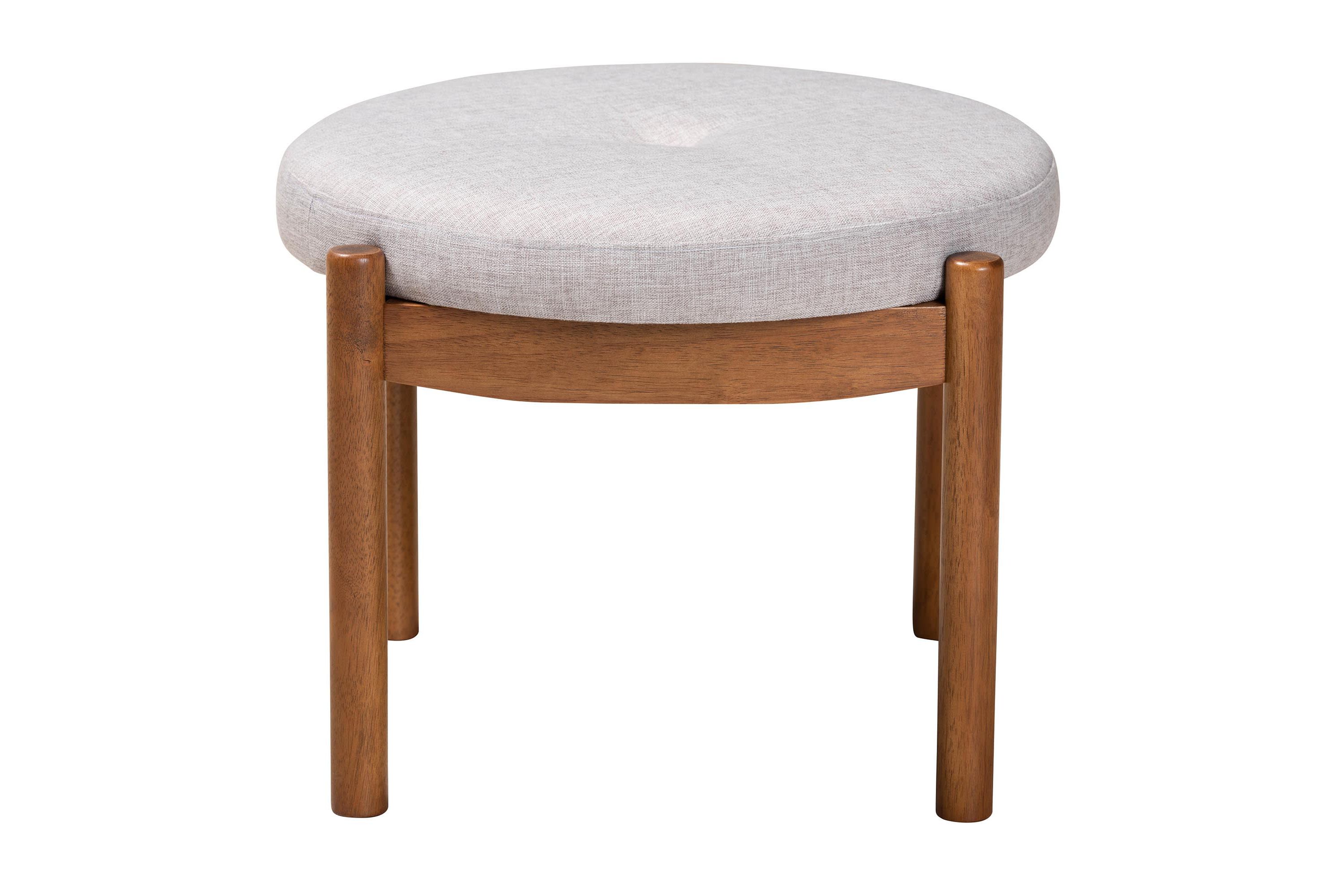 Iliana Japandi Cream Boucle Fabric and Walnut Brown Finished Rubberwood Ottoman Footstool