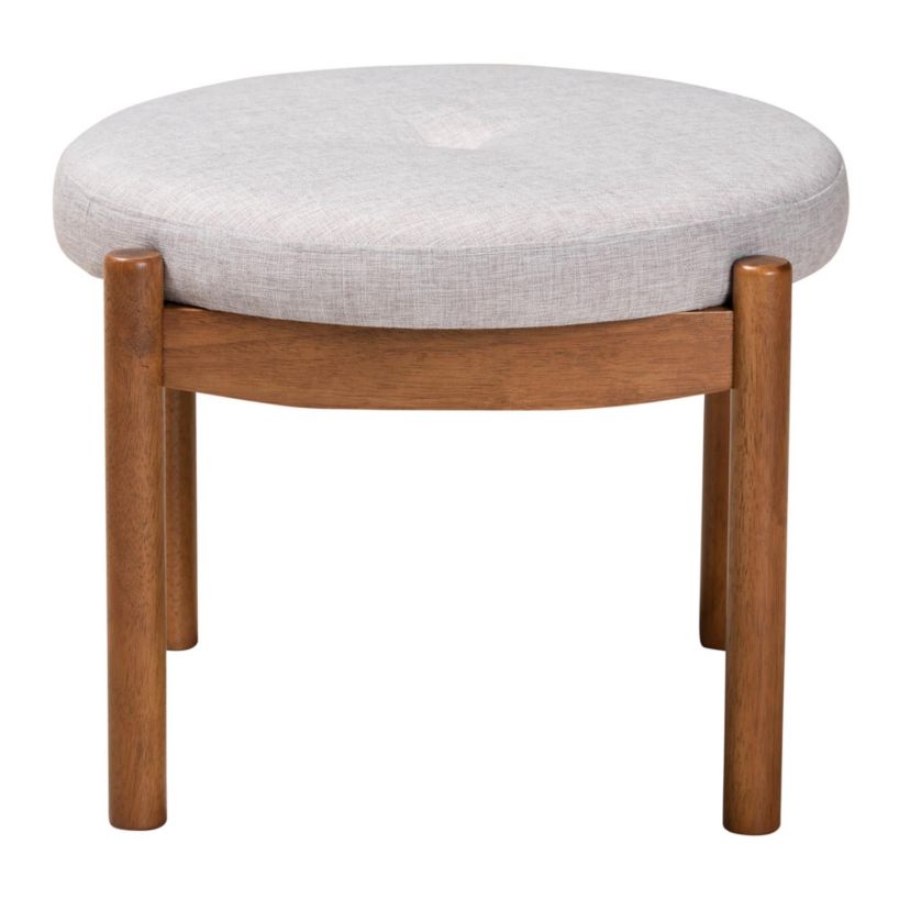 Iliana Japandi Cream Boucle Fabric and Walnut Brown Finished Rubberwood Ottoman Footstool
