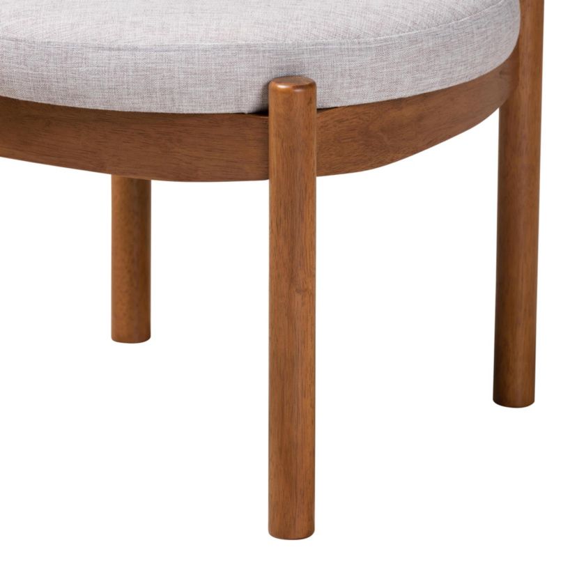 Iliana Japandi Cream Boucle Fabric and Walnut Brown Finished Rubberwood Ottoman Footstool