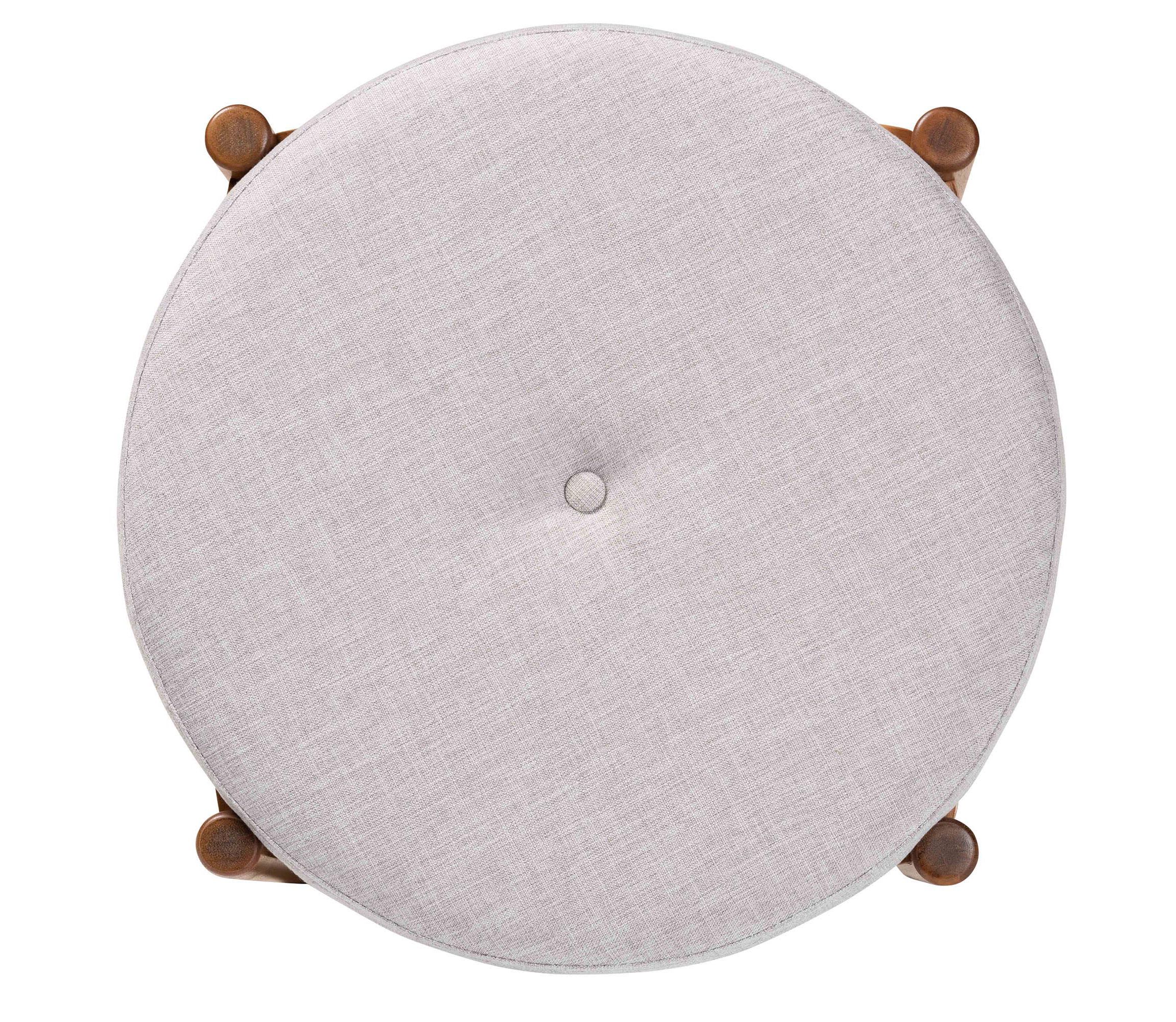 Iliana Japandi Cream Boucle Fabric and Walnut Brown Finished Rubberwood Ottoman Footstool