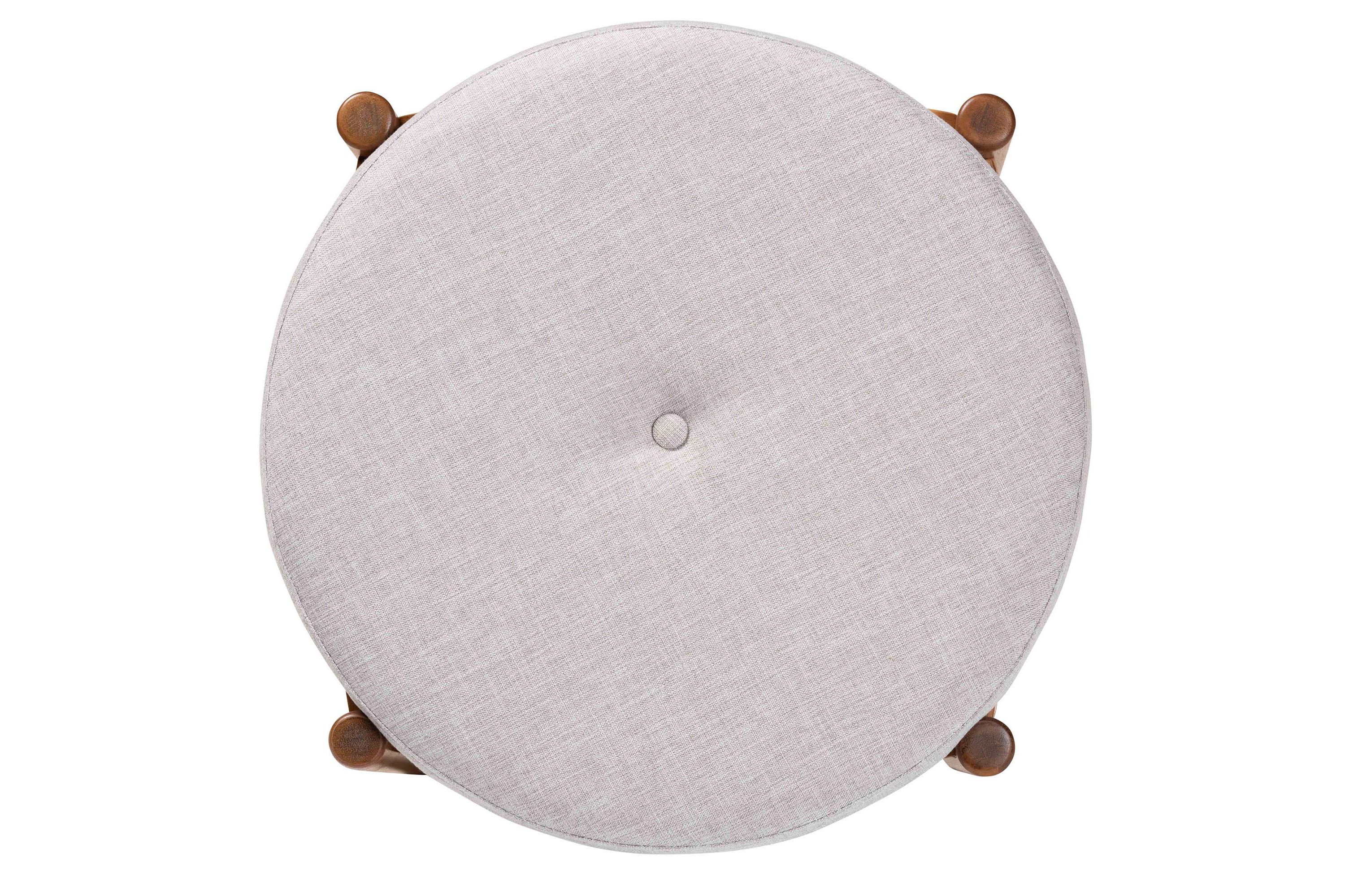 Iliana Japandi Cream Boucle Fabric and Walnut Brown Finished Rubberwood Ottoman Footstool