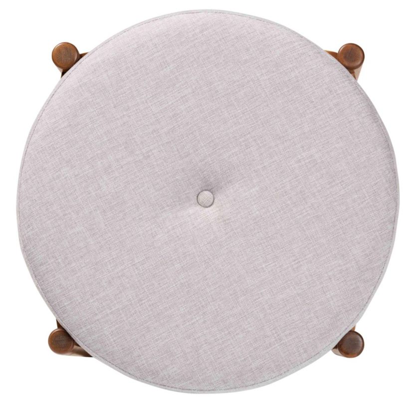 Iliana Japandi Cream Boucle Fabric and Walnut Brown Finished Rubberwood Ottoman Footstool