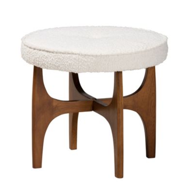 Baxton Studio Theo Japandi Dark Grey Fabric and Walnut Brown Finished Wood Ottoman Footstool, White
