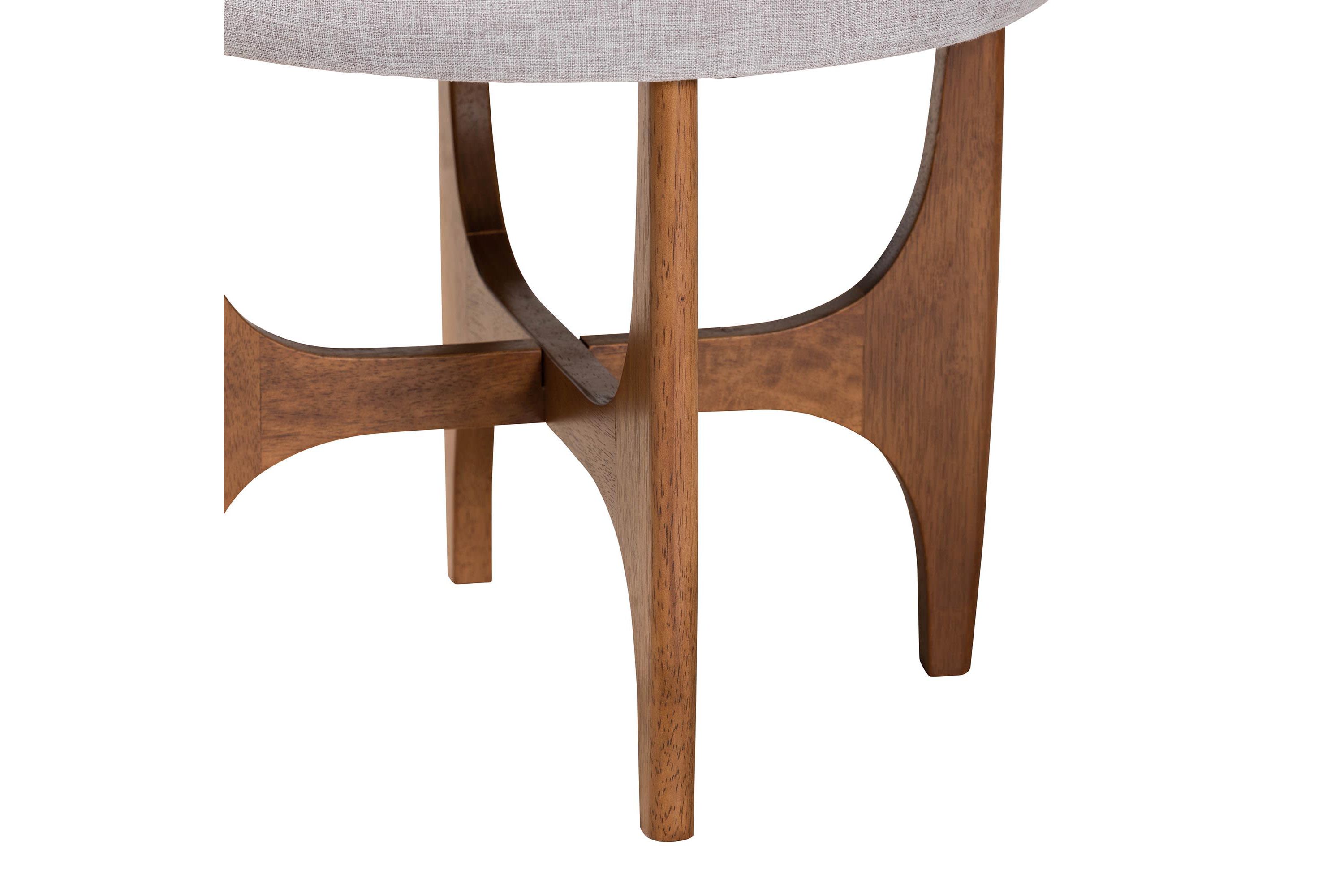Theo Japandi Dark Grey Fabric and Walnut Brown Finished Wood Ottoman Footstool