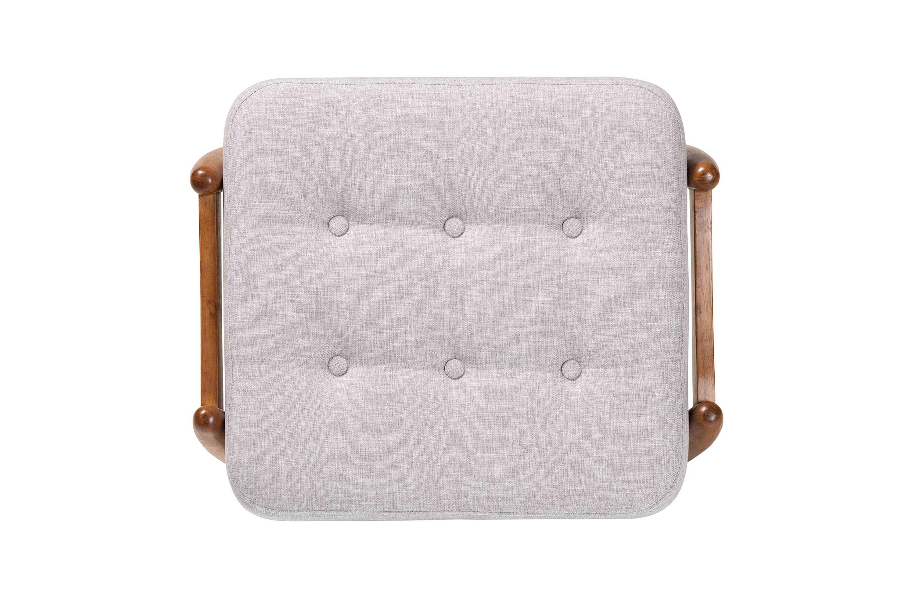 Jeanine Japandi Cream Boucle Fabric and Walnut Brown Finished Rubberwood Ottoman Footstool