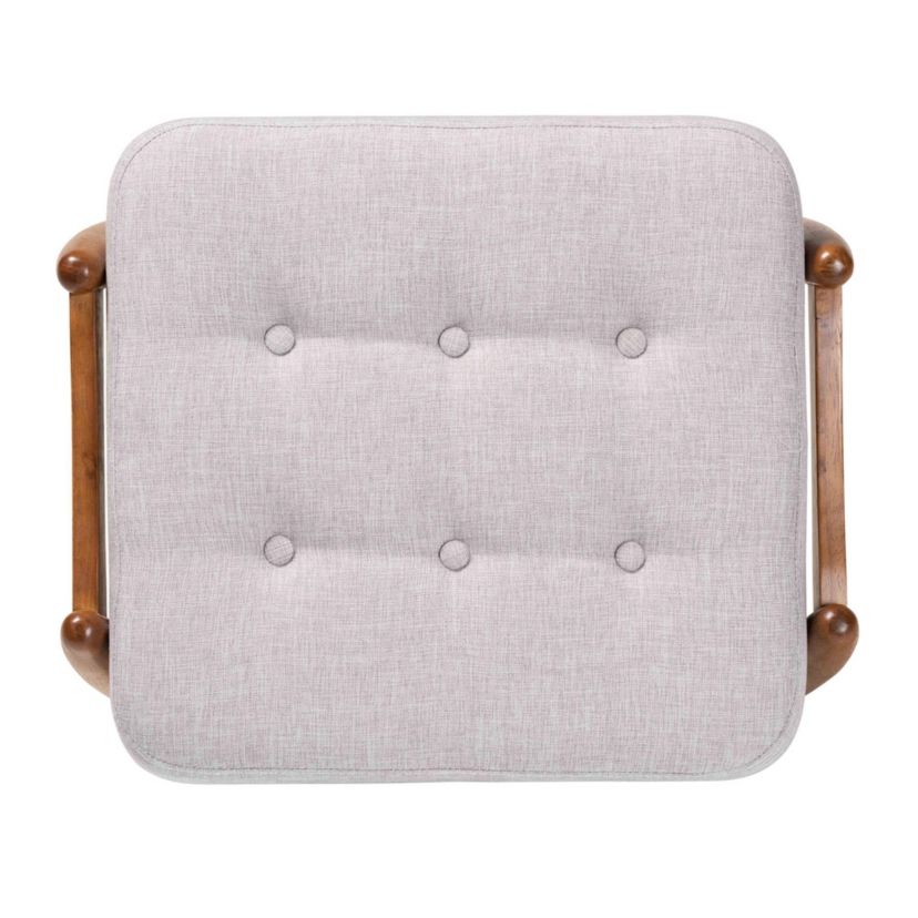 Jeanine Japandi Cream Boucle Fabric and Walnut Brown Finished Rubberwood Ottoman Footstool