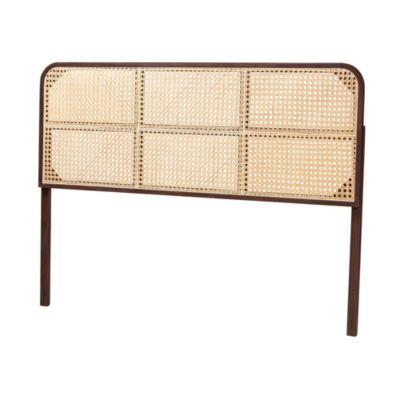 bali & pari Lainer Modern Bohemian Black Finished Bayur Wood and Natural Bamboo Queen Size Headboard, Dark Brown