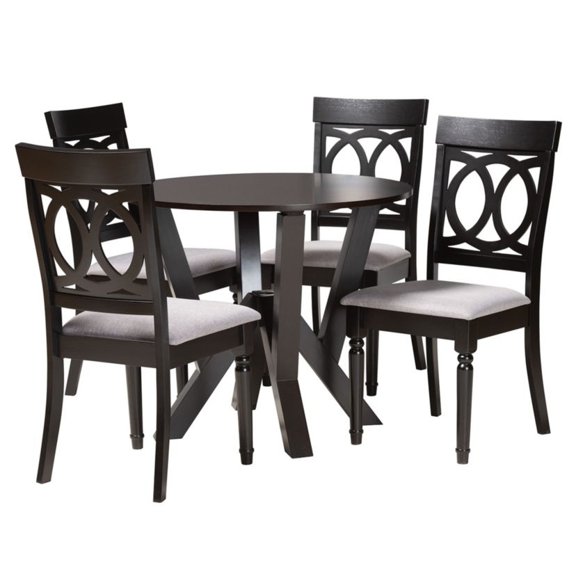 Angie Modern Sand Fabric and Dark Brown Finished Wood 5-Piece Dining Set