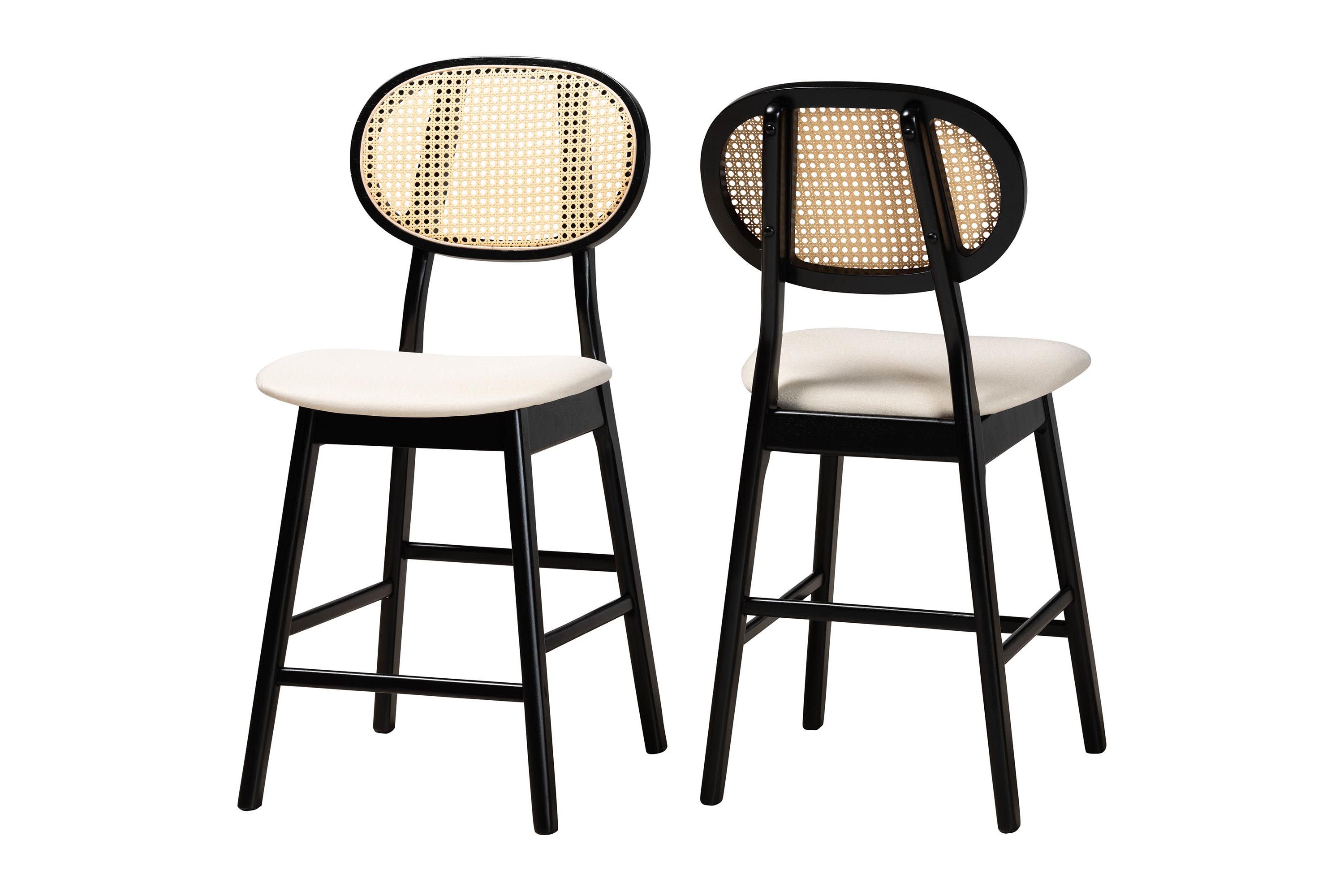 Darrion Mid-Century Modern Cream Fabric and Black Finished Wood 2-Piece Counter Stool Set