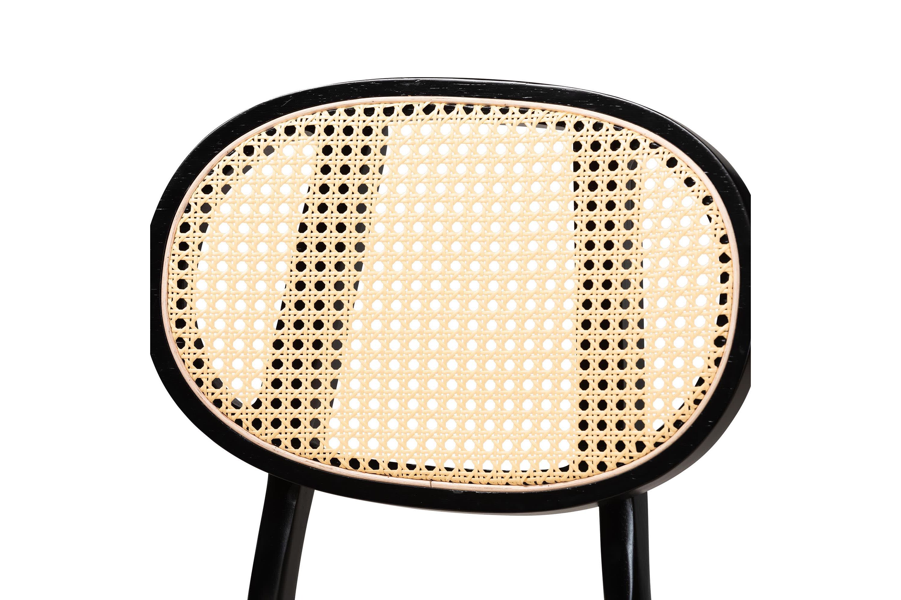 Darrion Mid-Century Modern Cream Fabric and Black Finished Wood 2-Piece Counter Stool Set