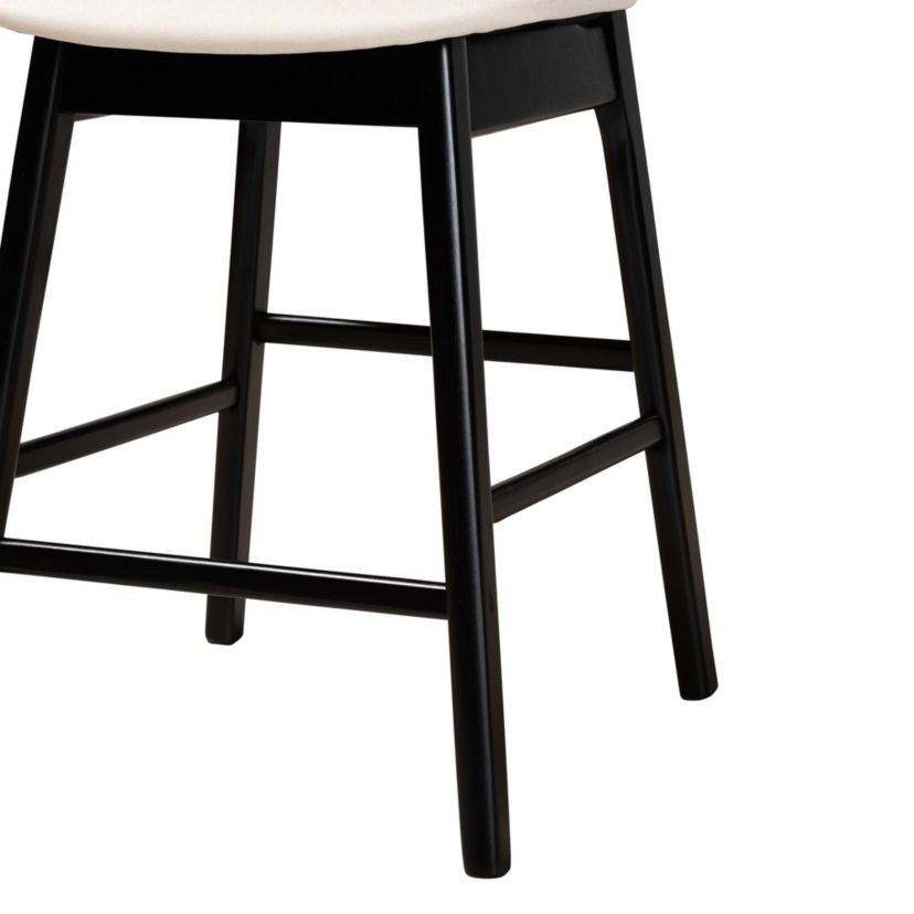 Darrion Mid-Century Modern Cream Fabric and Black Finished Wood 2-Piece Counter Stool Set