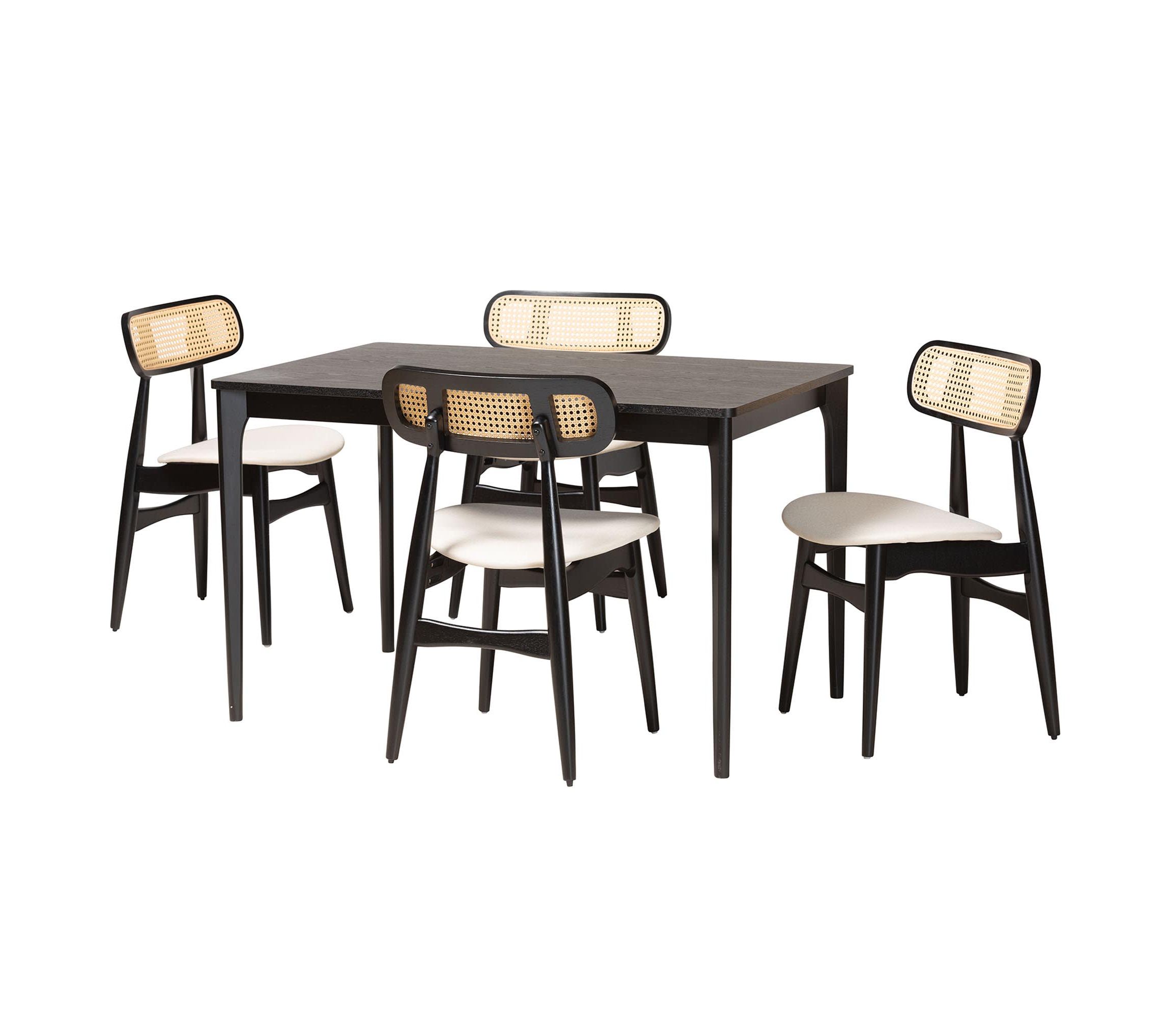 Tarana Mid-Century Modern Cream Fabric and Black Finished Wood 5-Piece Dining Set