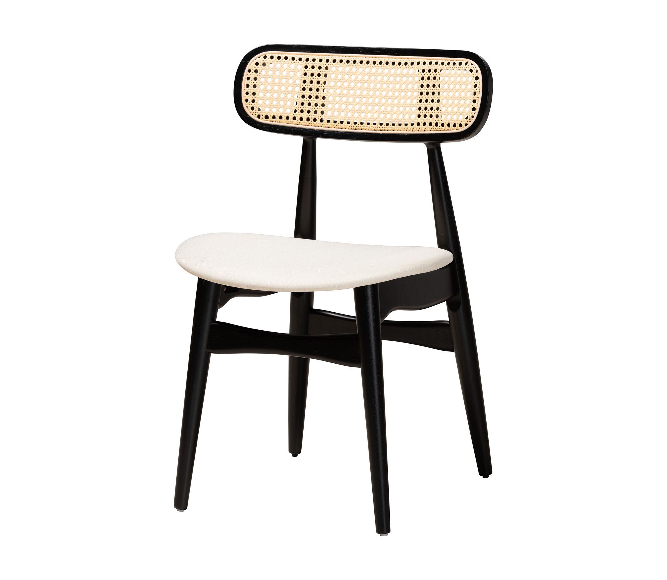 Tarana Mid-Century Modern Cream Fabric and Black Finished Wood 5-Piece Dining Set