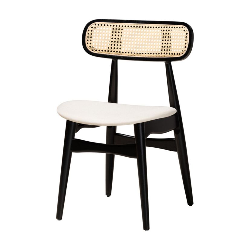 Tarana Mid-Century Modern Cream Fabric and Black Finished Wood 5-Piece Dining Set