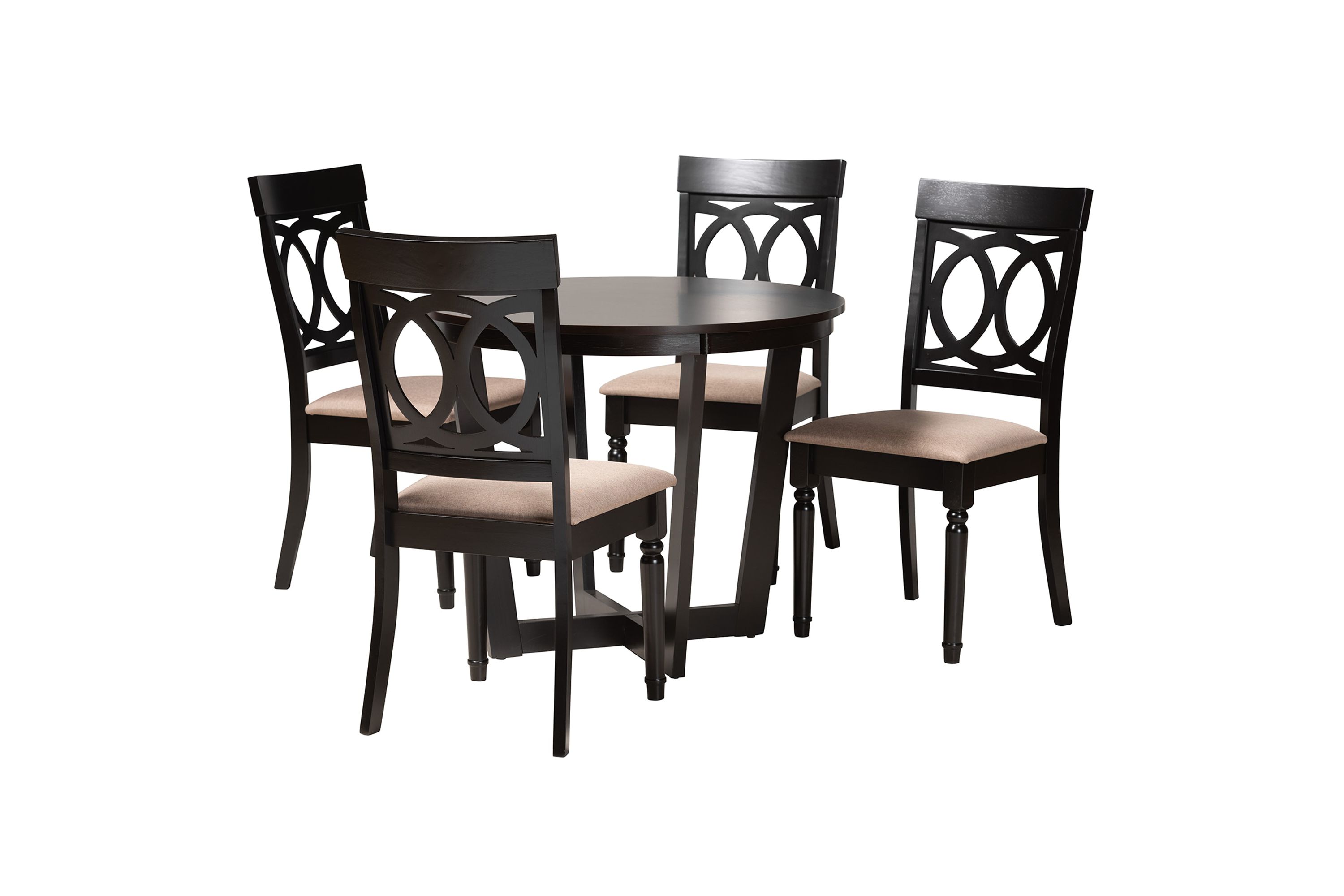 Estelle Modern Grey Fabric and Dark Brown Finished Wood 5-Piece Dining Set