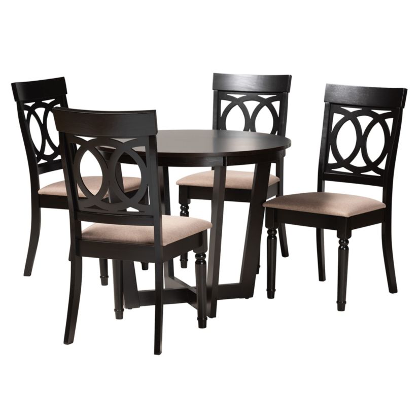 Estelle Modern Grey Fabric and Dark Brown Finished Wood 5-Piece Dining Set