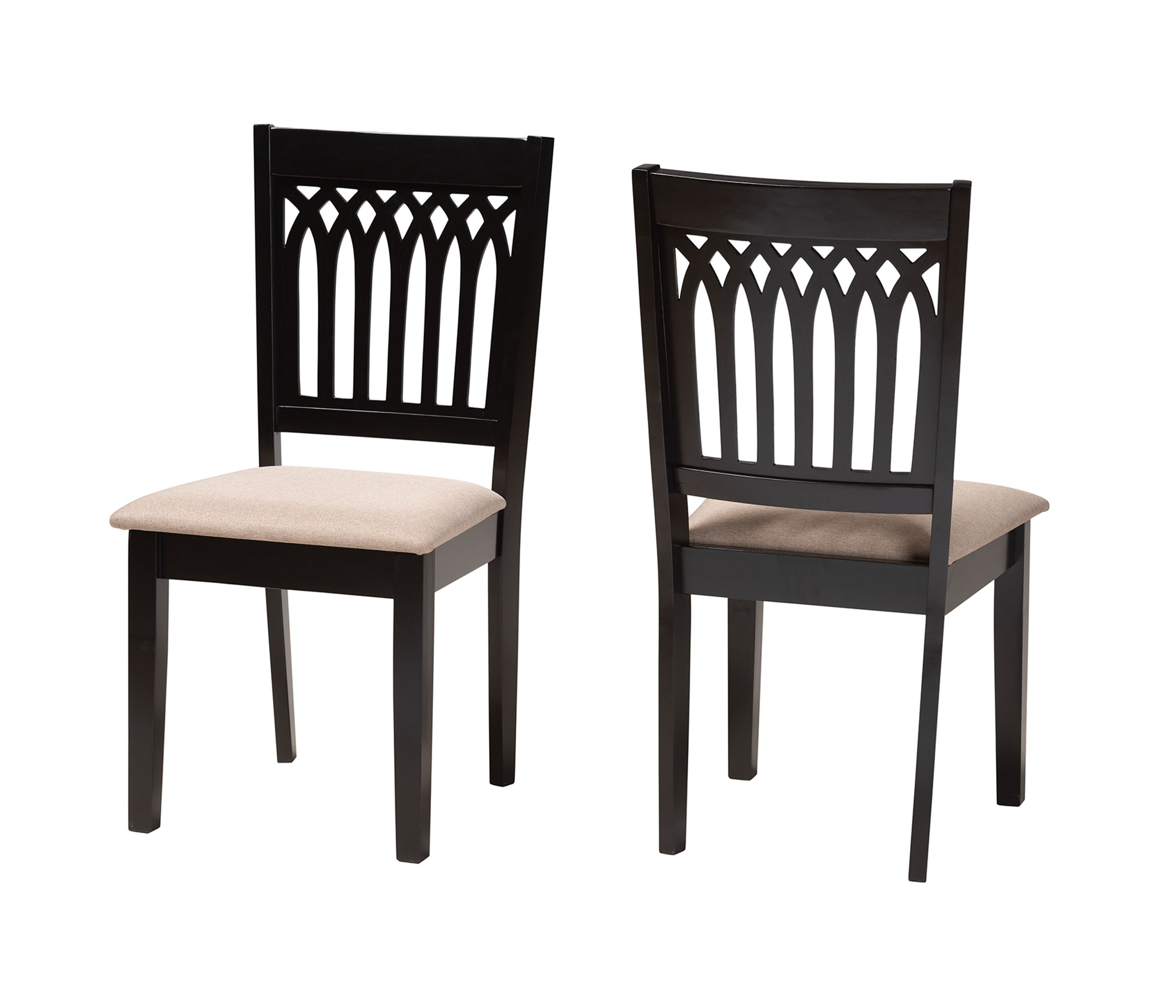 Genesis Modern Beige Fabric and Dark Brown Finished Wood 2-Piece Dining Chair Set