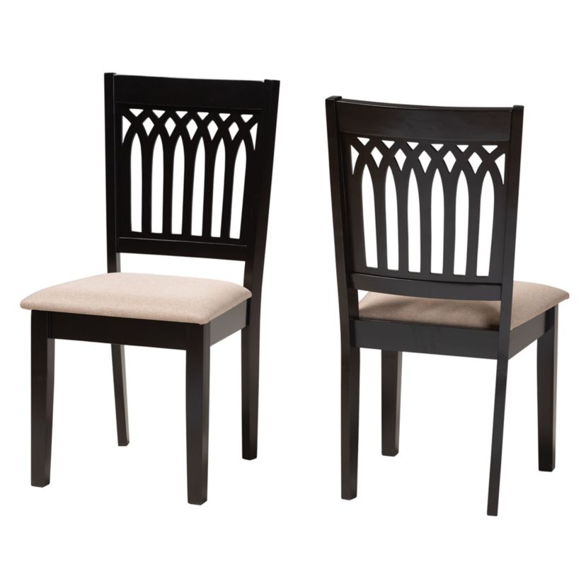 Genesis Modern Beige Fabric and Dark Brown Finished Wood 2-Piece Dining Chair Set