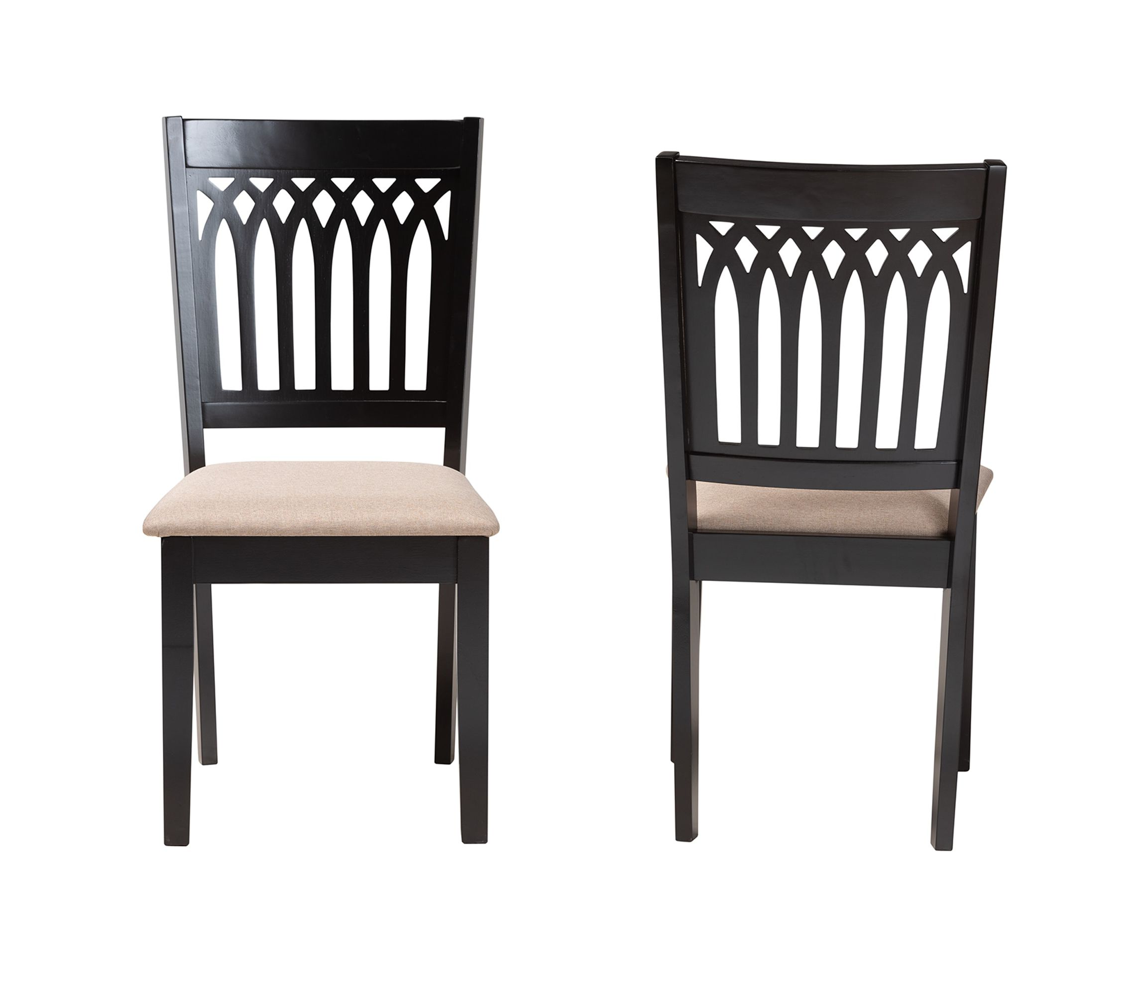 Genesis Modern Beige Fabric and Dark Brown Finished Wood 2-Piece Dining Chair Set