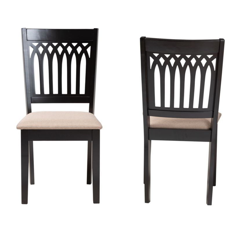 Genesis Modern Beige Fabric and Dark Brown Finished Wood 2-Piece Dining Chair Set