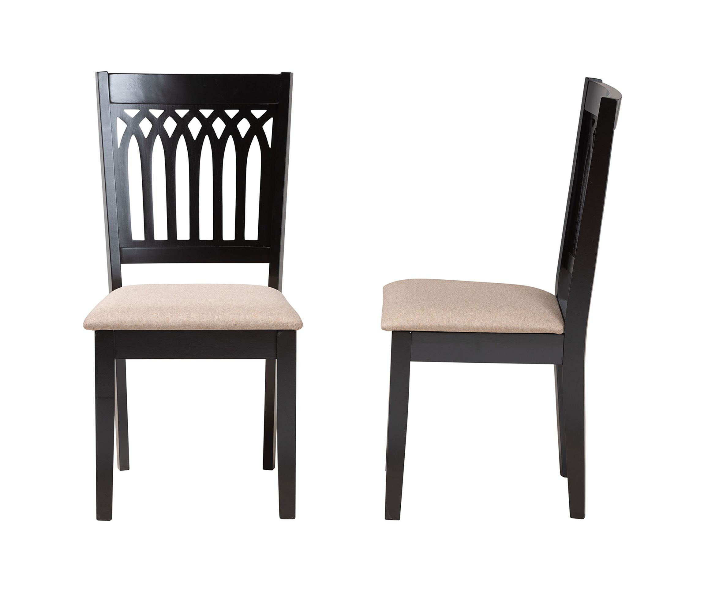 Genesis Modern Beige Fabric and Dark Brown Finished Wood 2-Piece Dining Chair Set