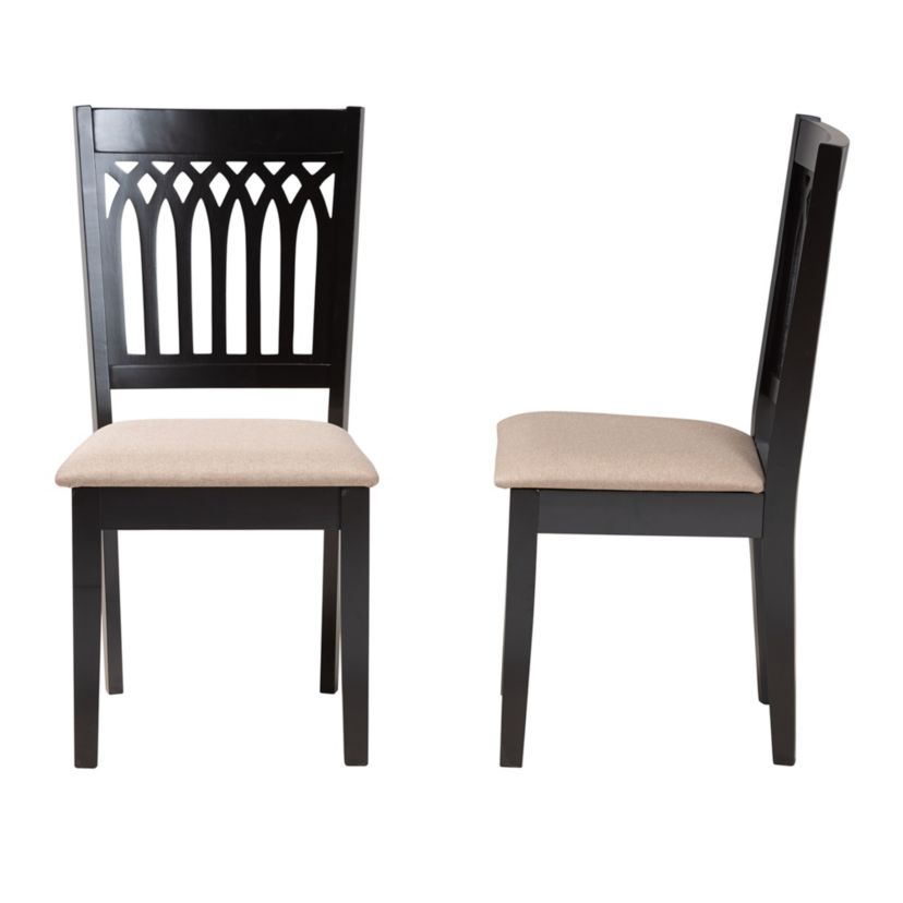 Genesis Modern Beige Fabric and Dark Brown Finished Wood 2-Piece Dining Chair Set